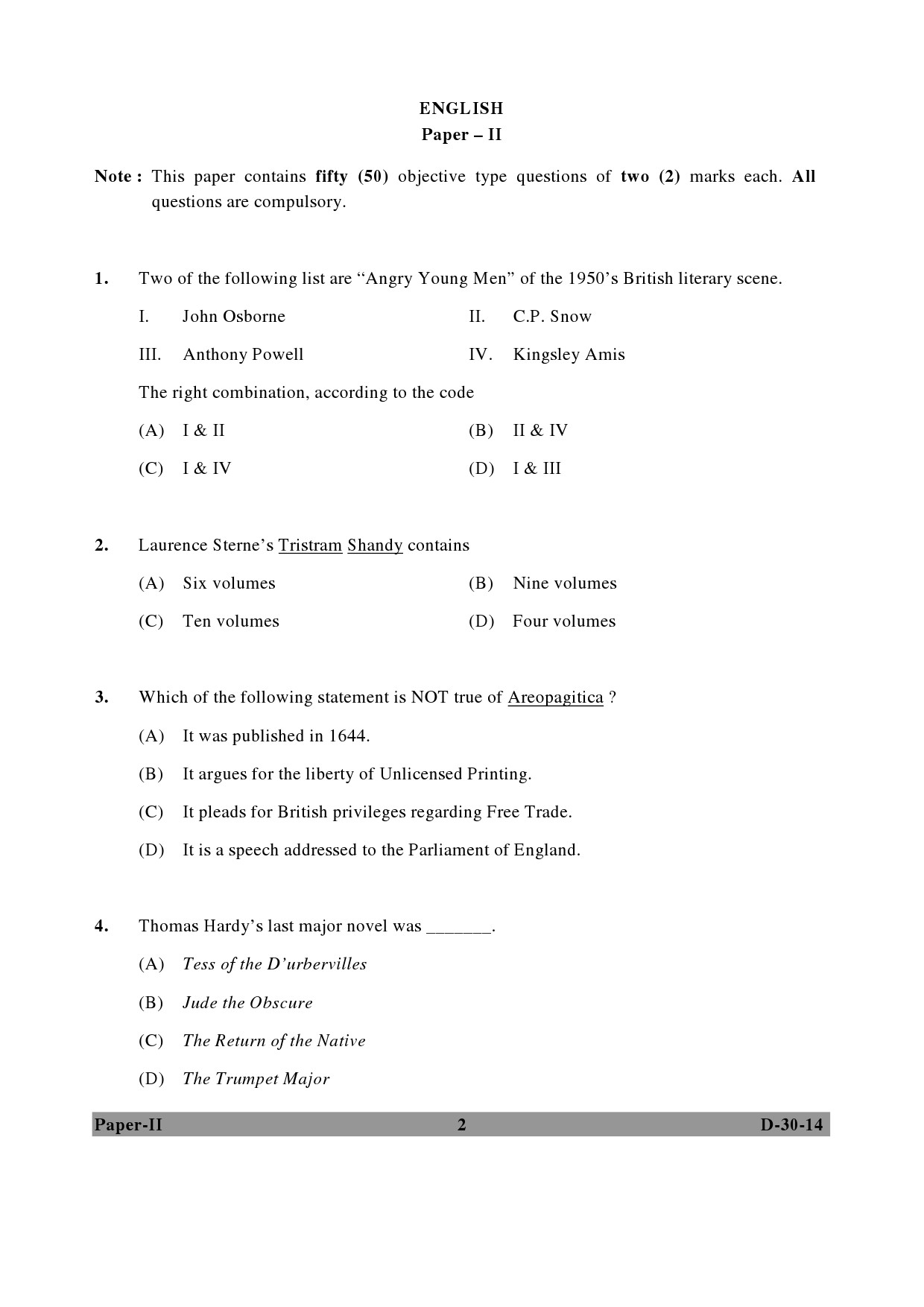 UGC NET English Question Paper II December 2014 2