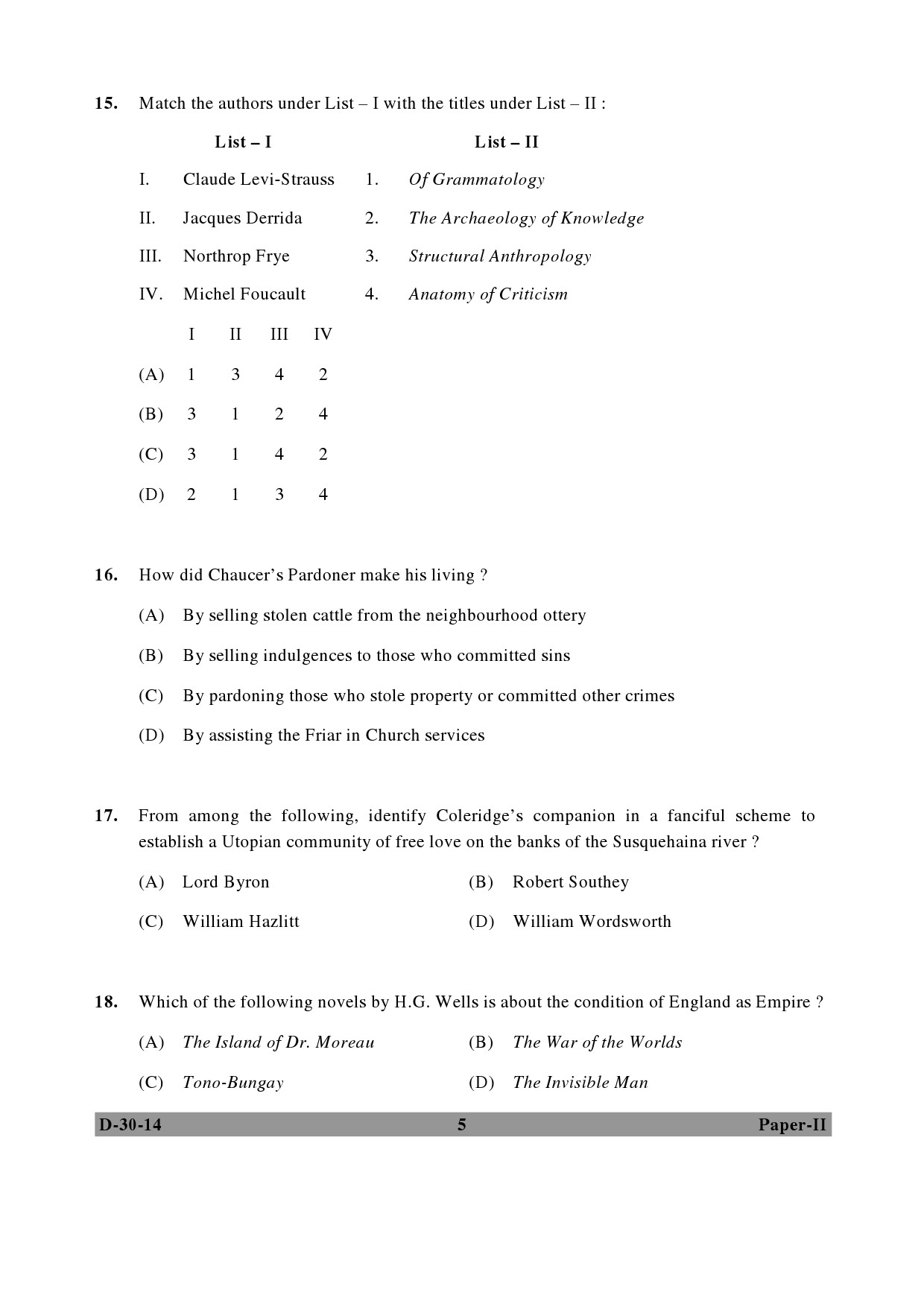 UGC NET English Question Paper II December 2014 5