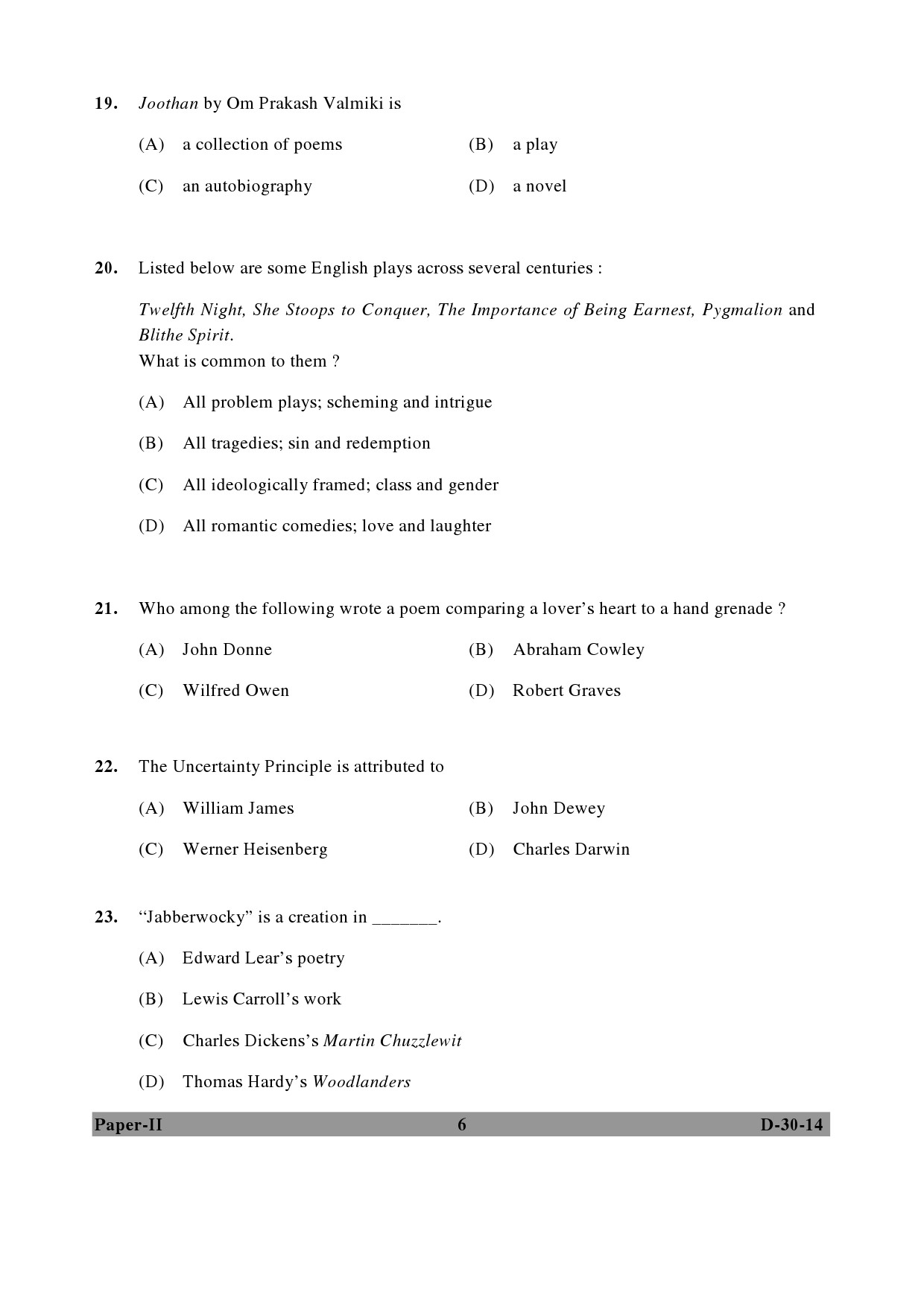 UGC NET English Question Paper II December 2014 6