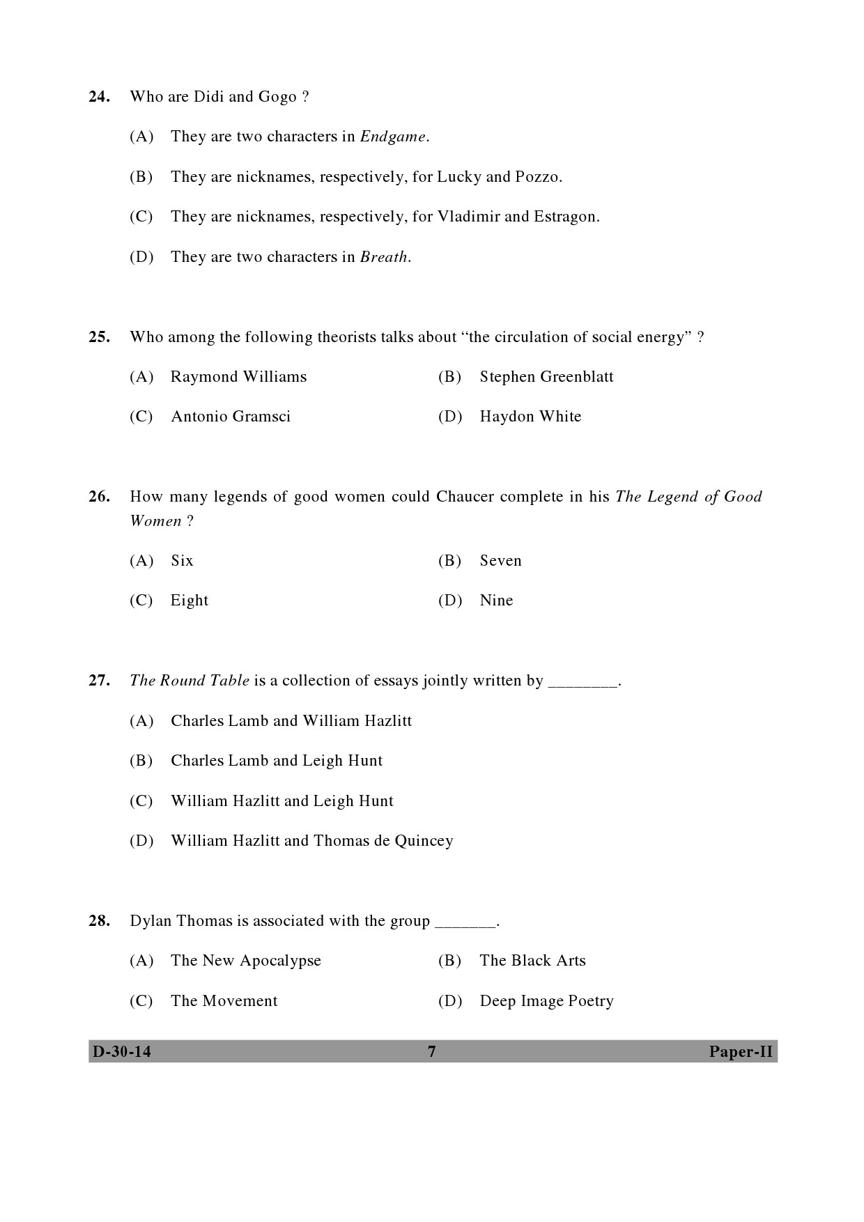 UGC NET English Question Paper II December 2014 7