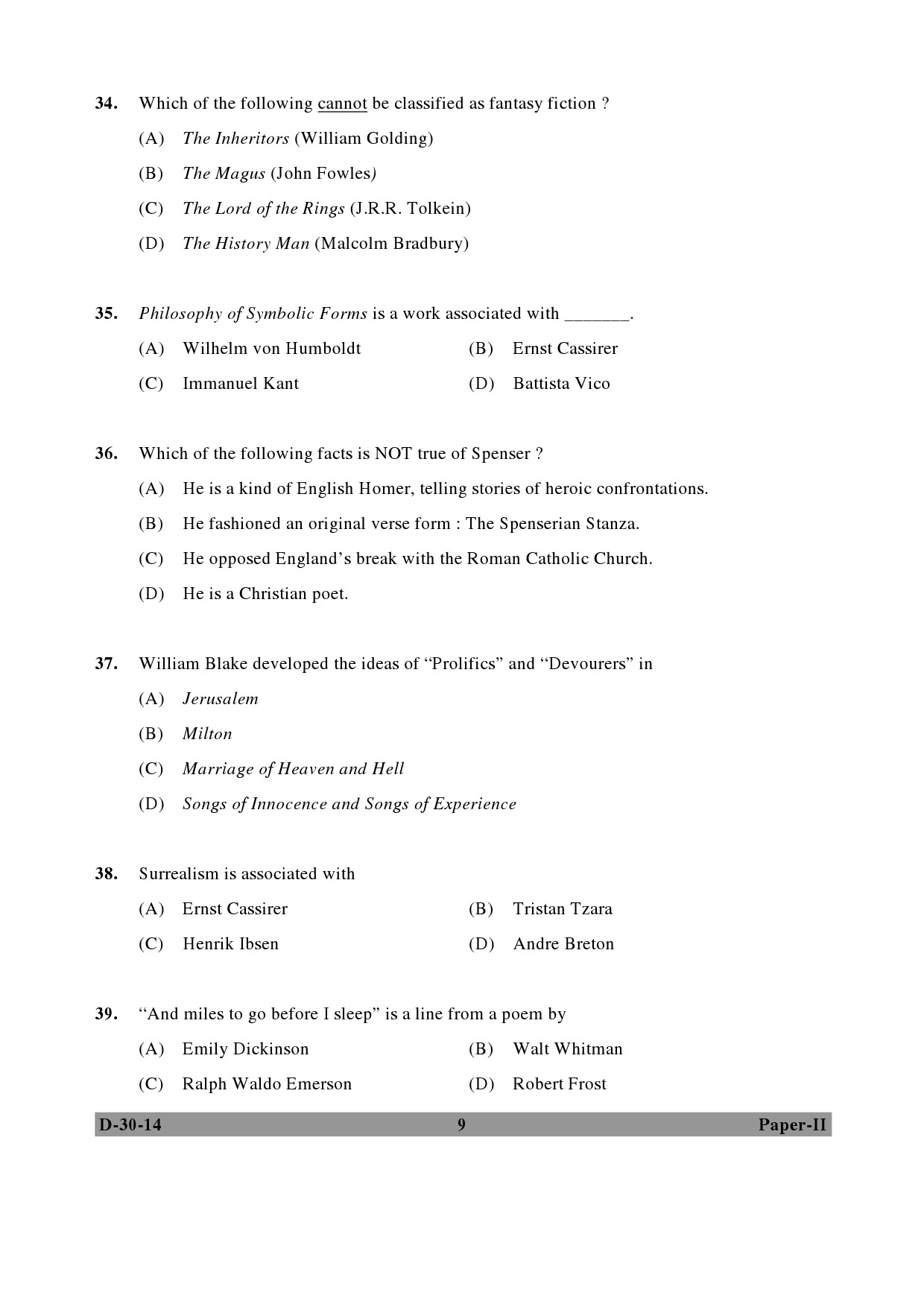 UGC NET English Question Paper II December 2014 9