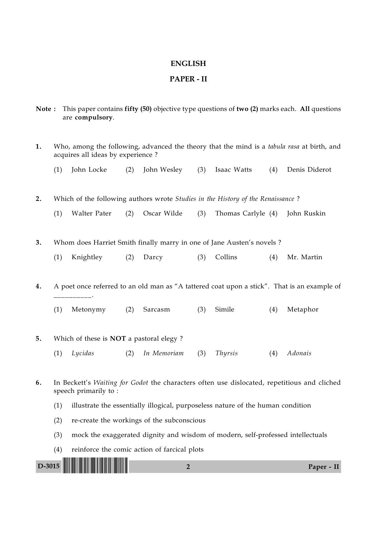 UGC NET English Question Paper II December 2015 2