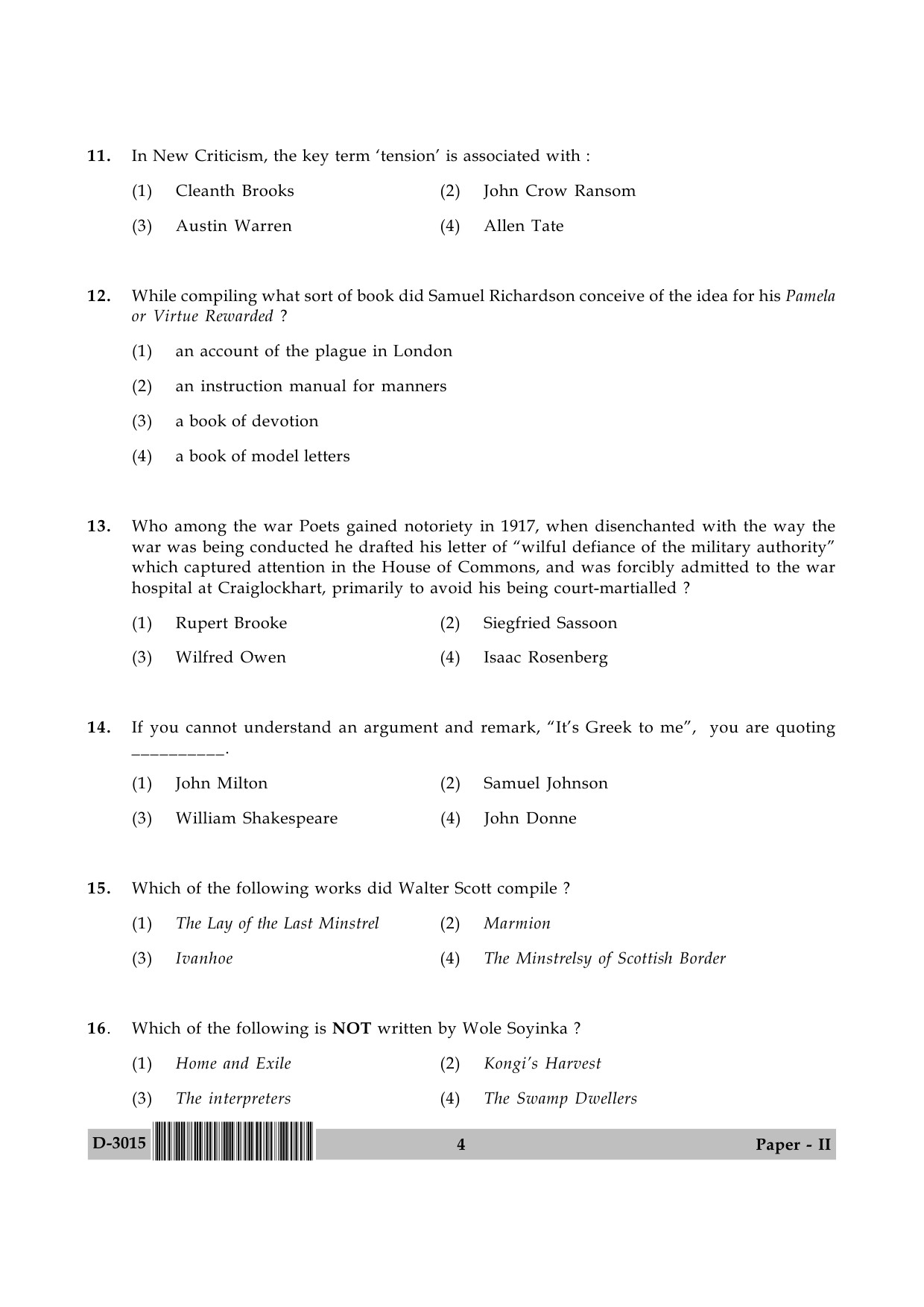 UGC NET English Question Paper II December 2015 4