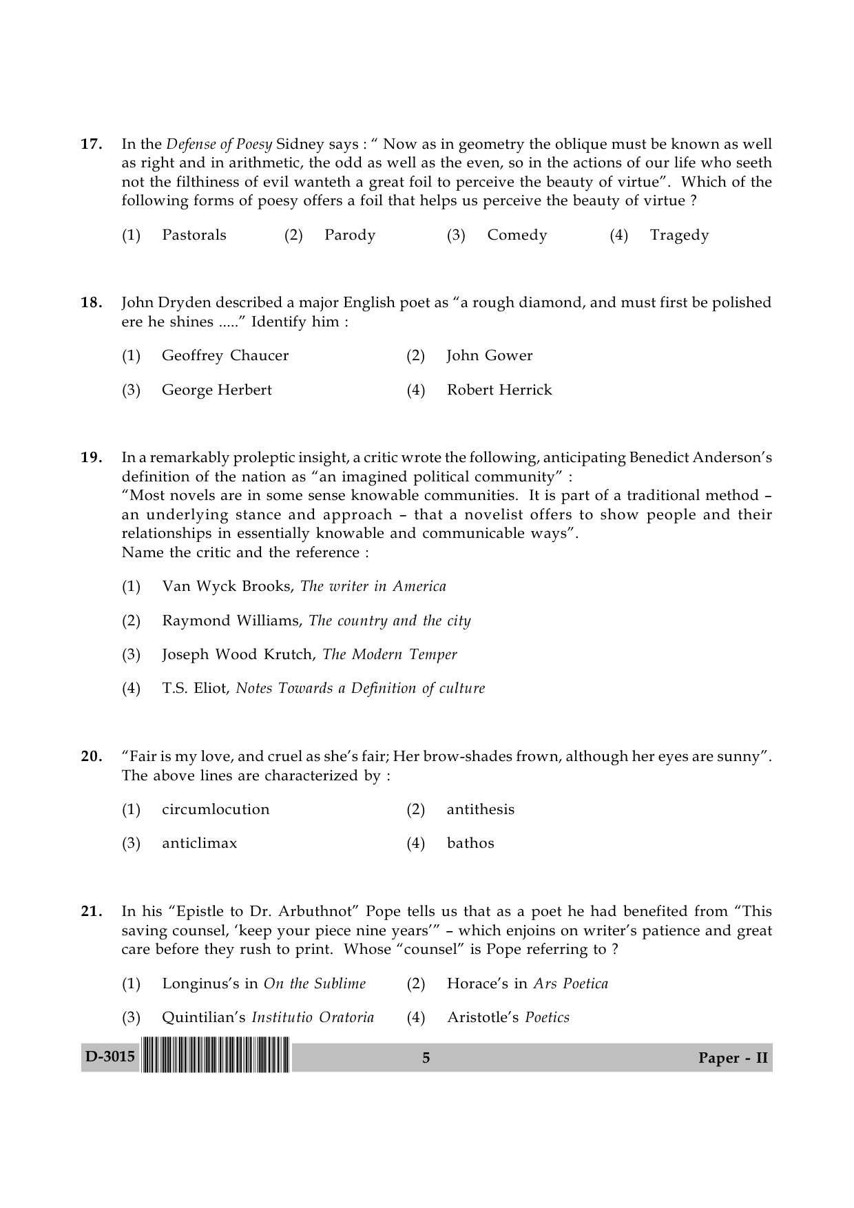 UGC NET English Question Paper II December 2015 5