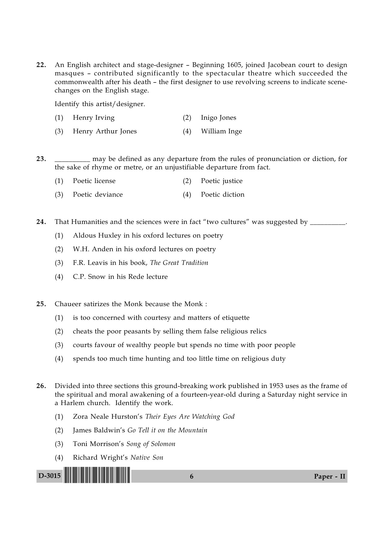 UGC NET English Question Paper II December 2015 6