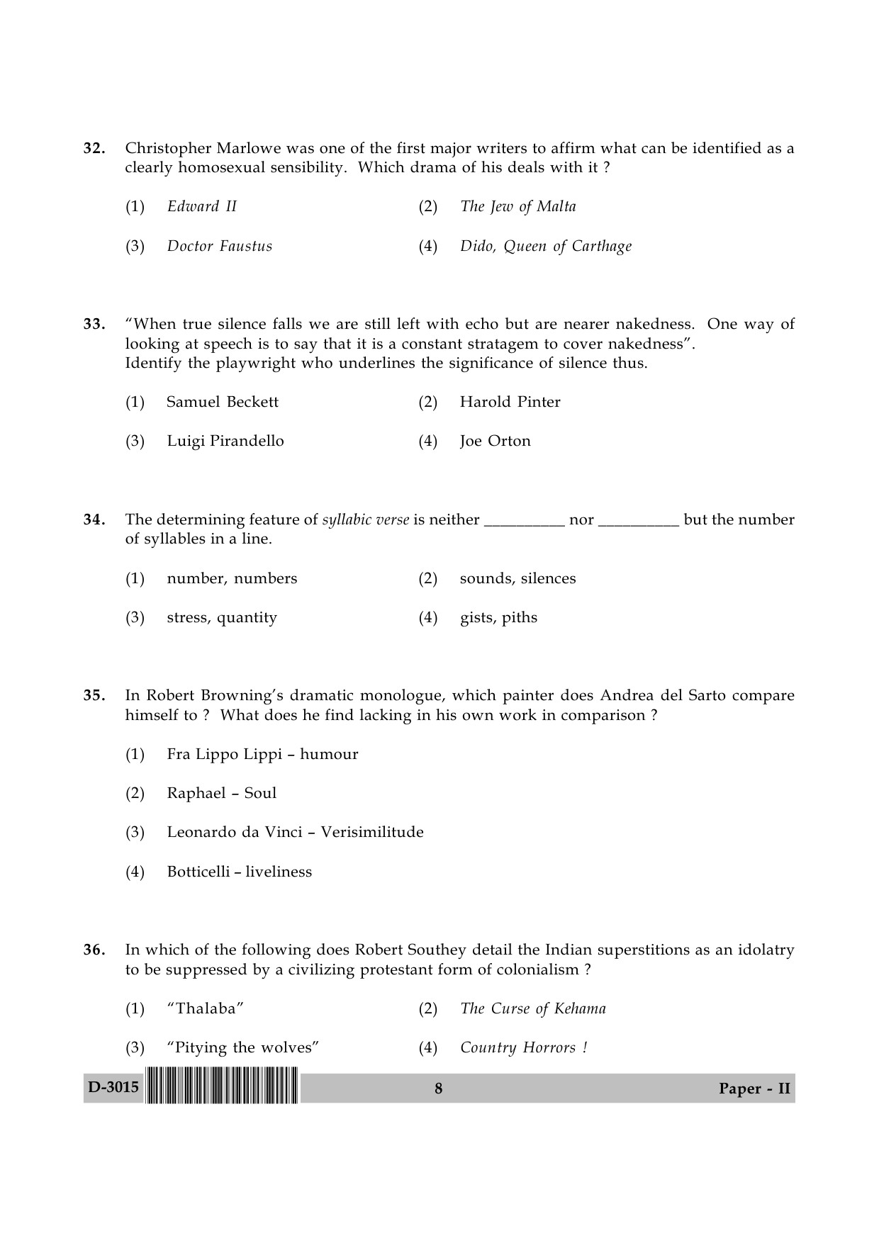 UGC NET English Question Paper II December 2015 8