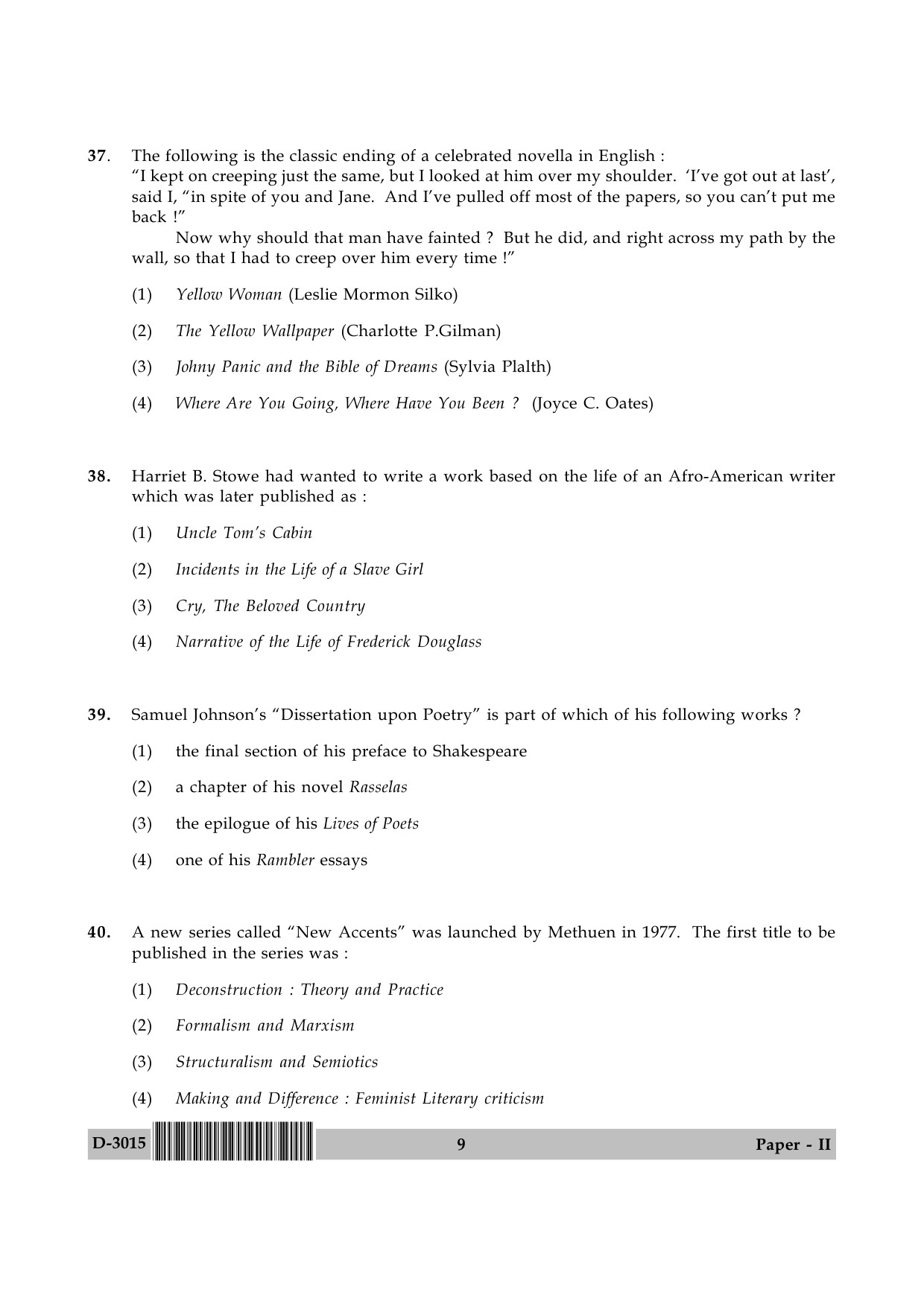 UGC NET English Question Paper II December 2015 9