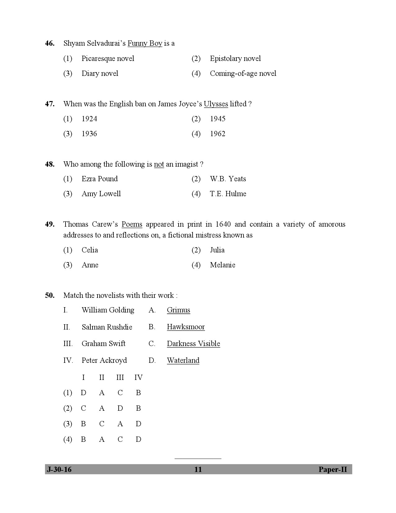 UGC NET English Question Paper II July 2016 11