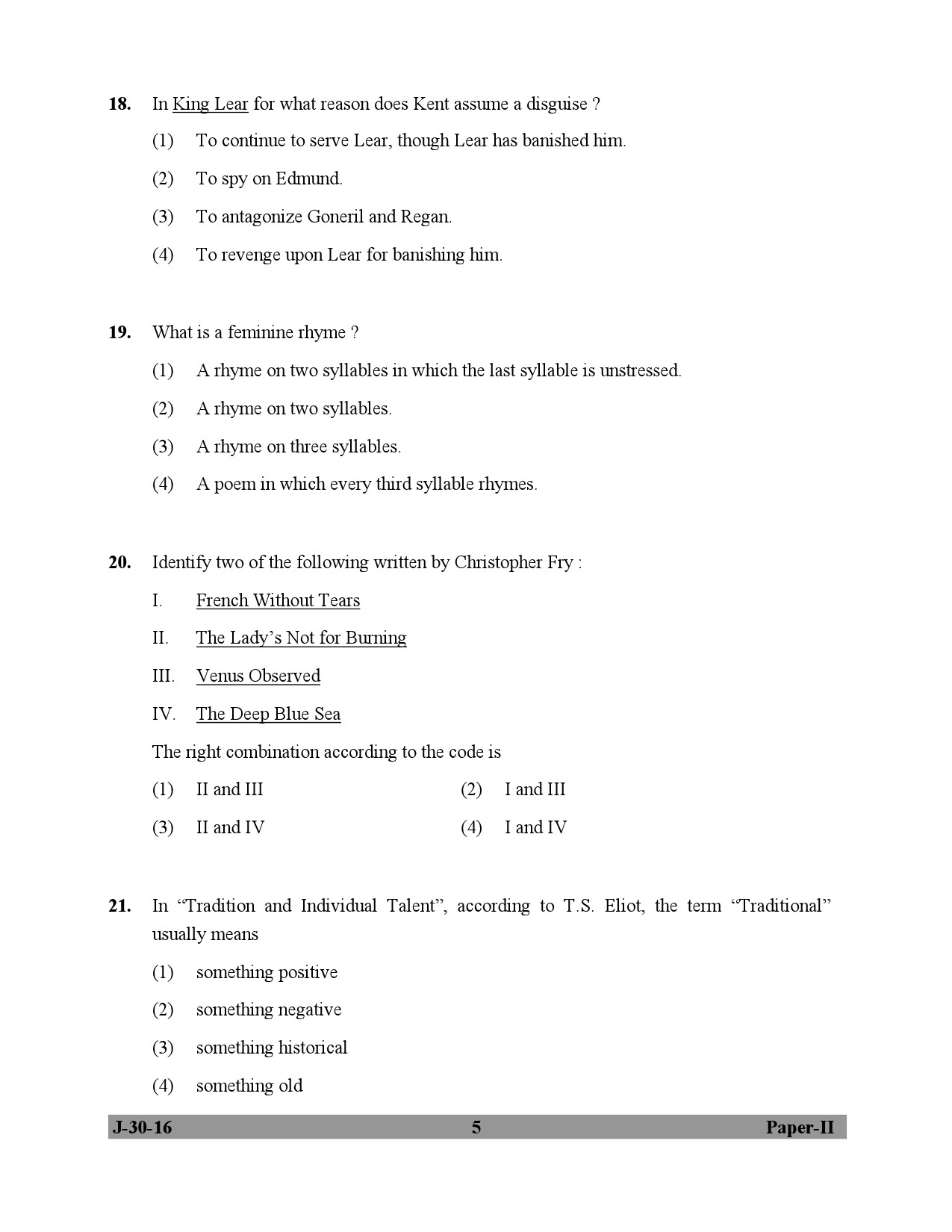 UGC NET English Question Paper II July 2016 5