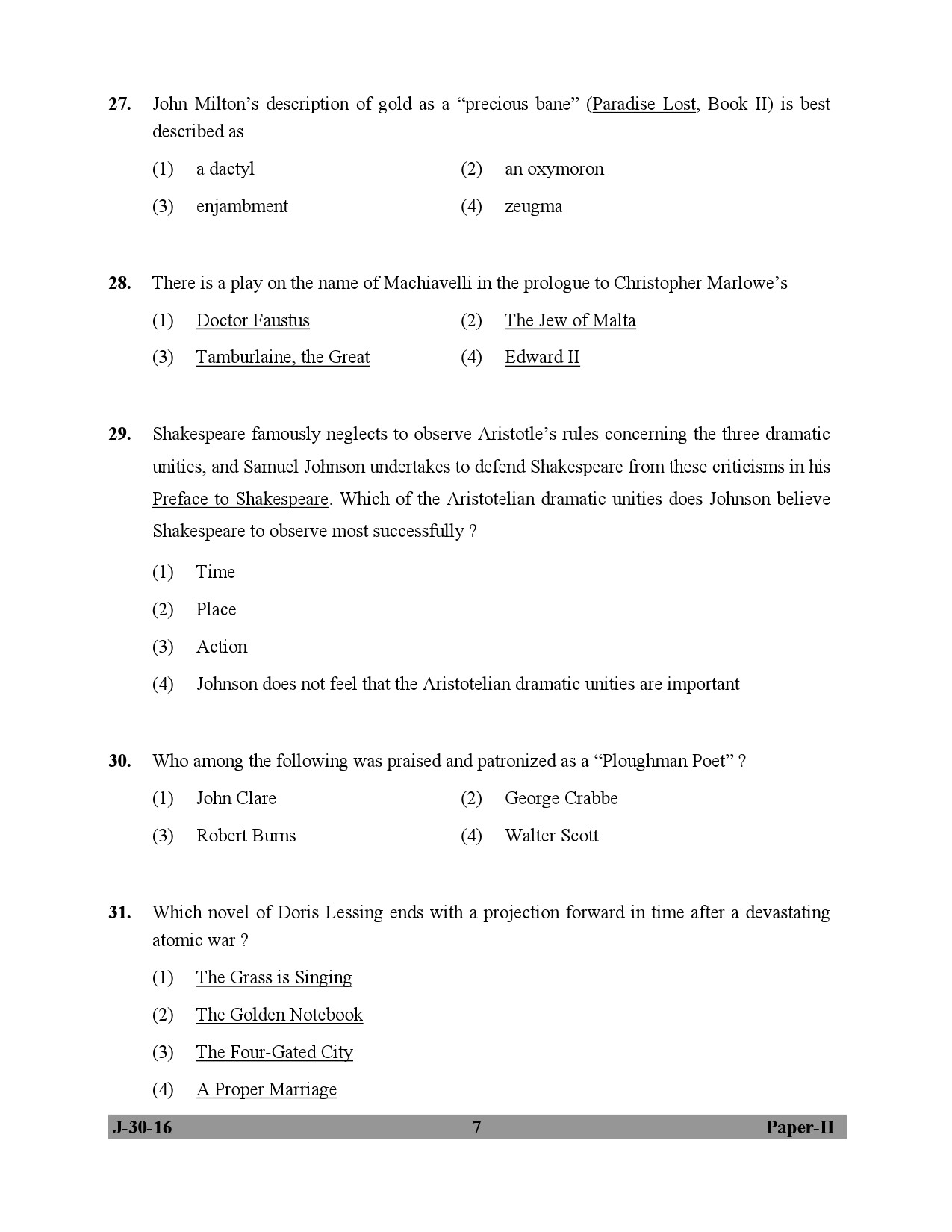 UGC NET English Question Paper II July 2016 7