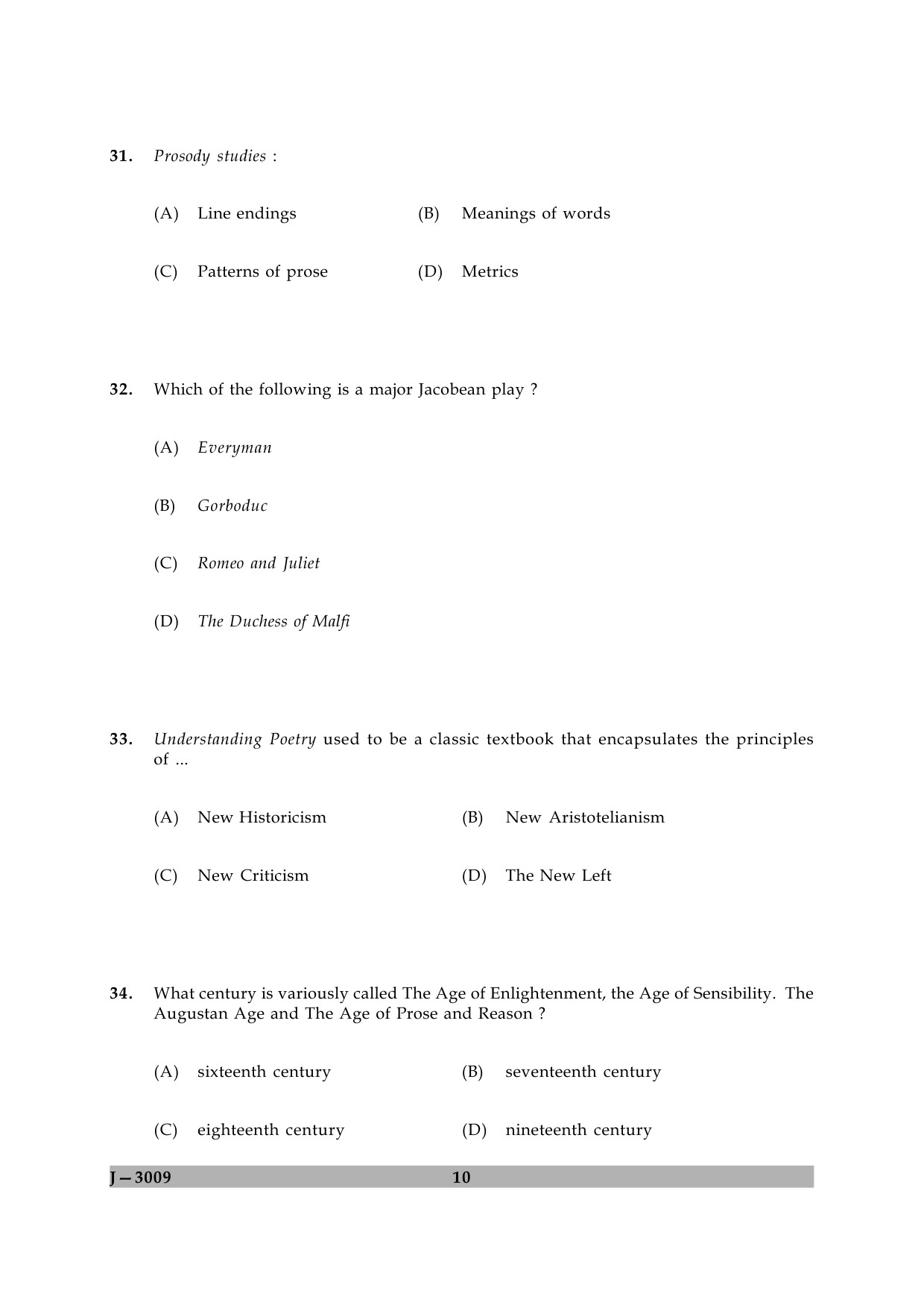 UGC NET English Question Paper II June 2009 10