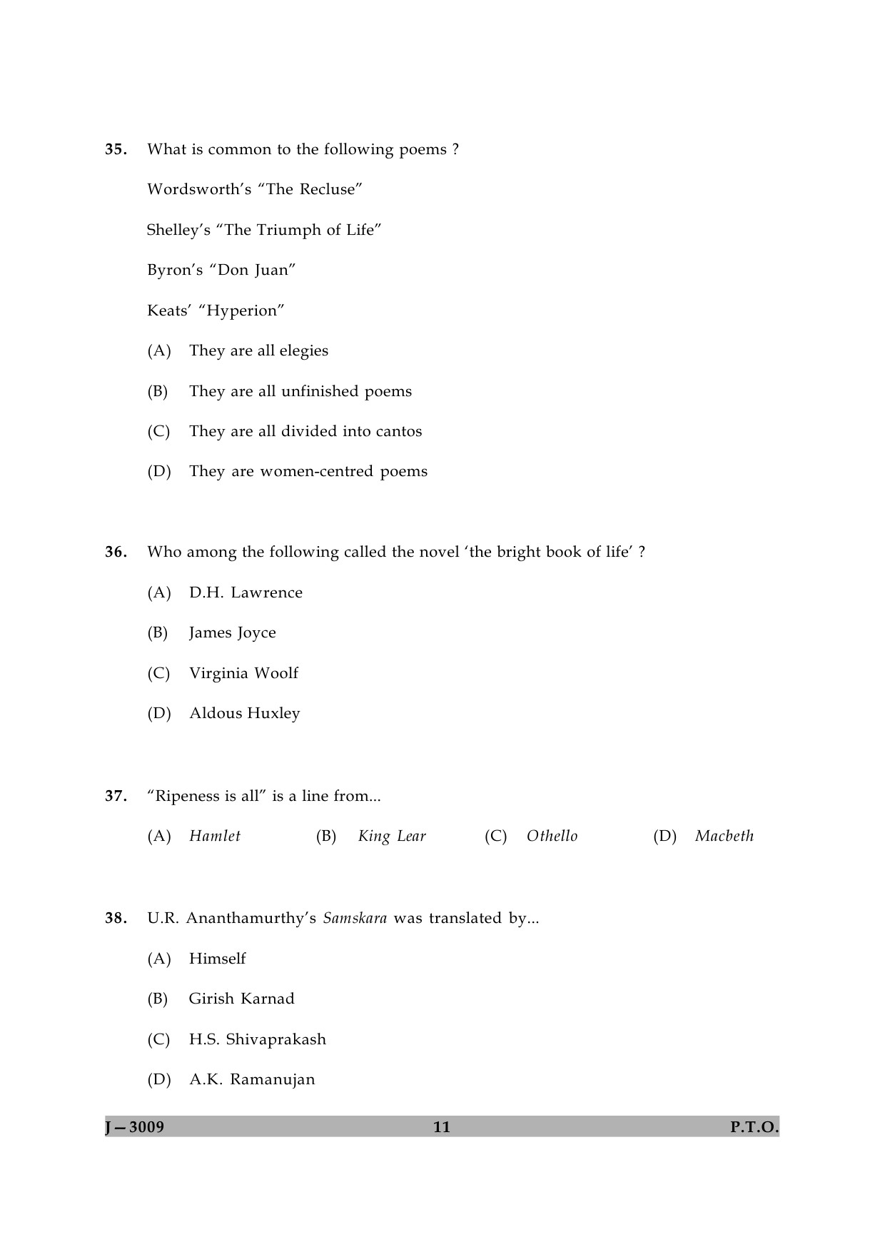 UGC NET English Question Paper II June 2009 11