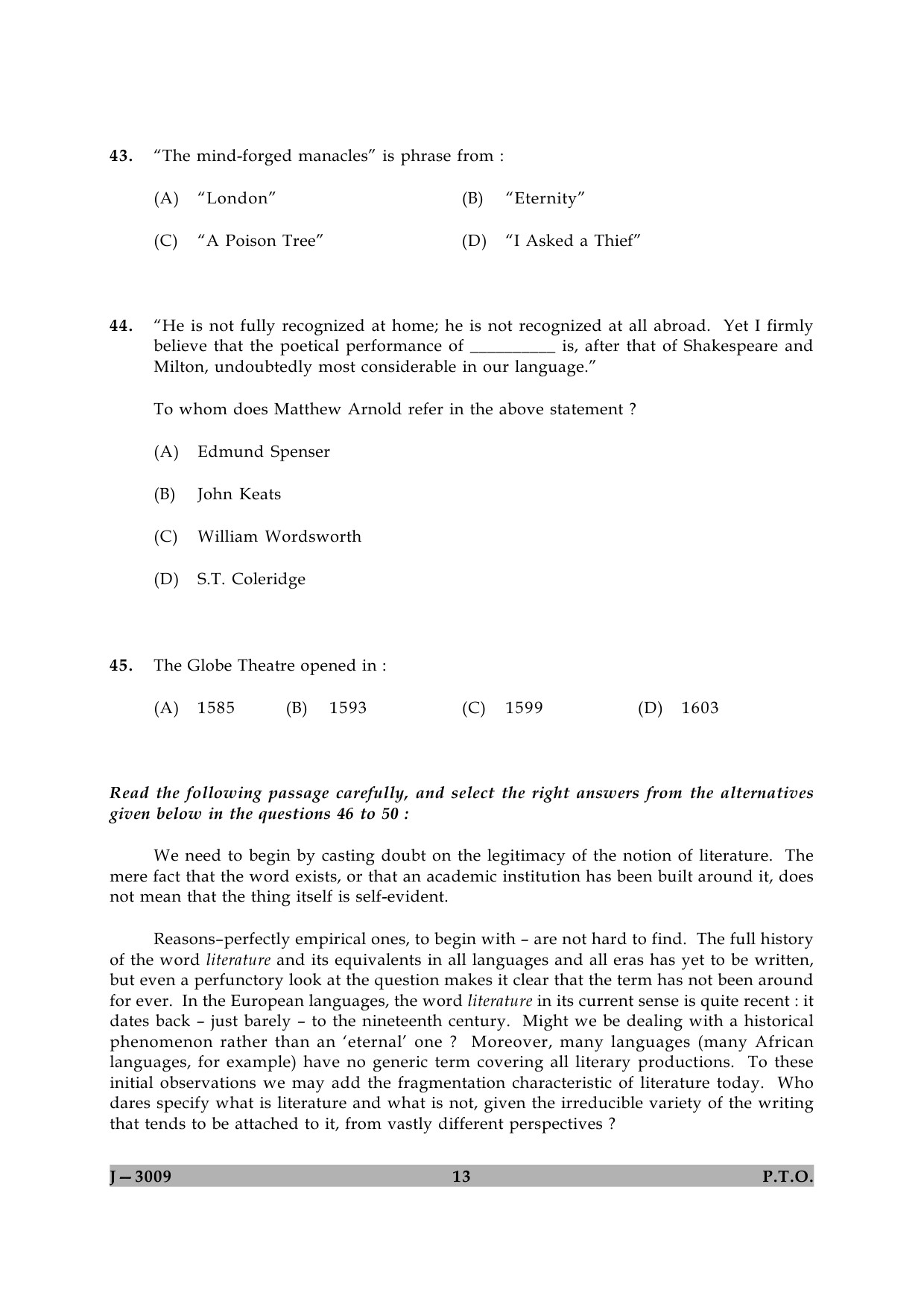 UGC NET English Question Paper II June 2009 13