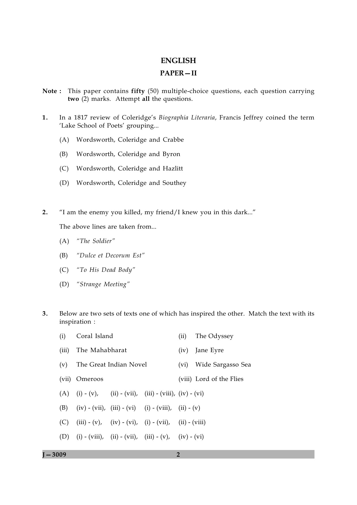 UGC NET English Question Paper II June 2009 2