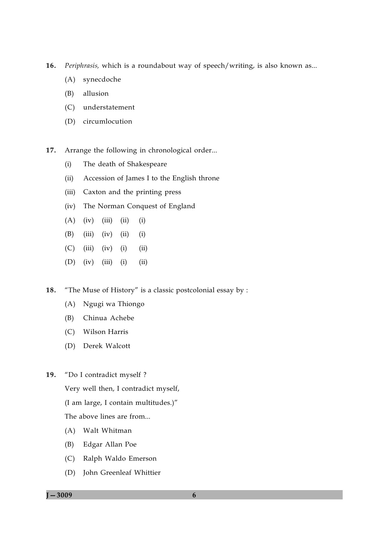 UGC NET English Question Paper II June 2009 6