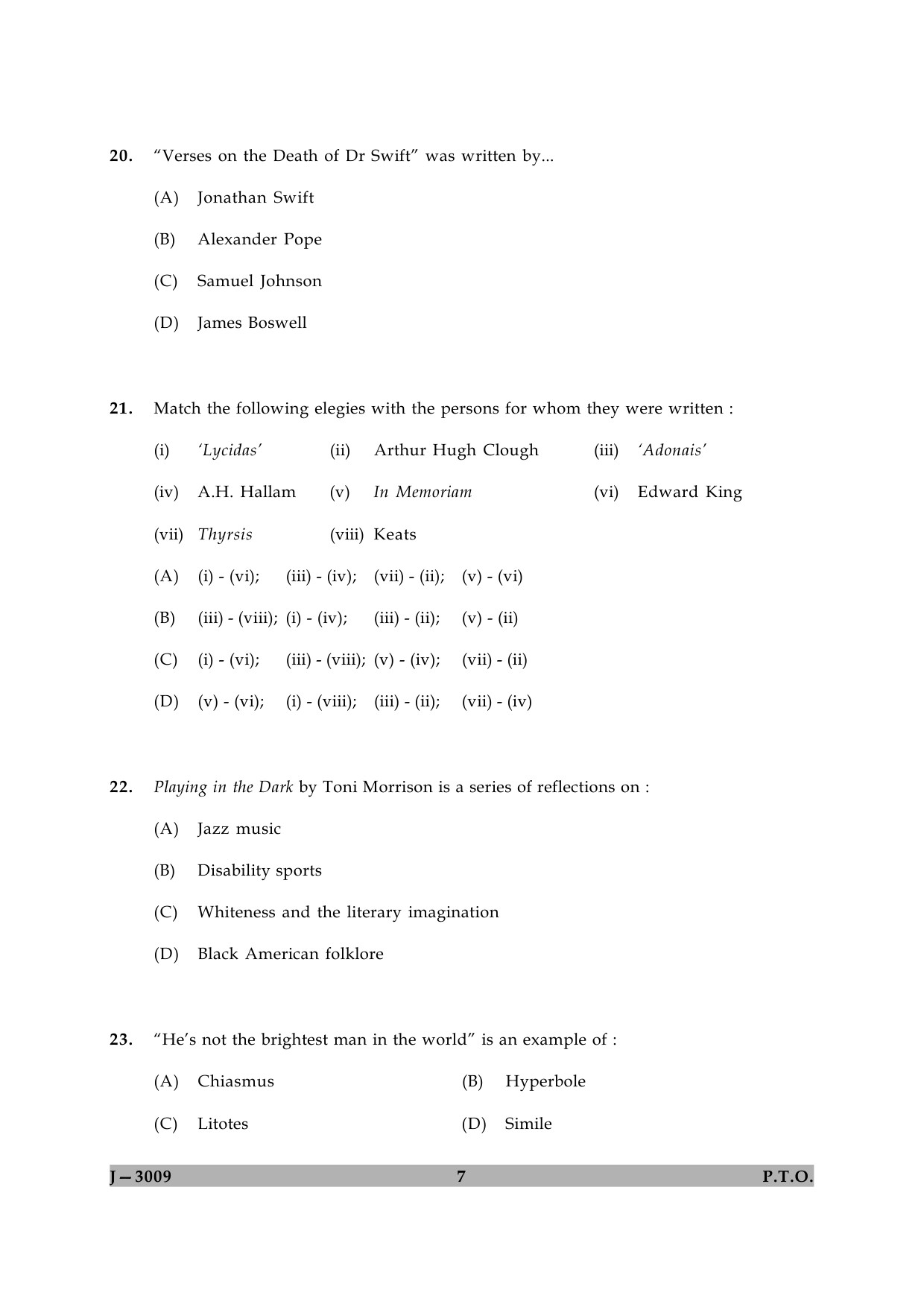 UGC NET English Question Paper II June 2009 7