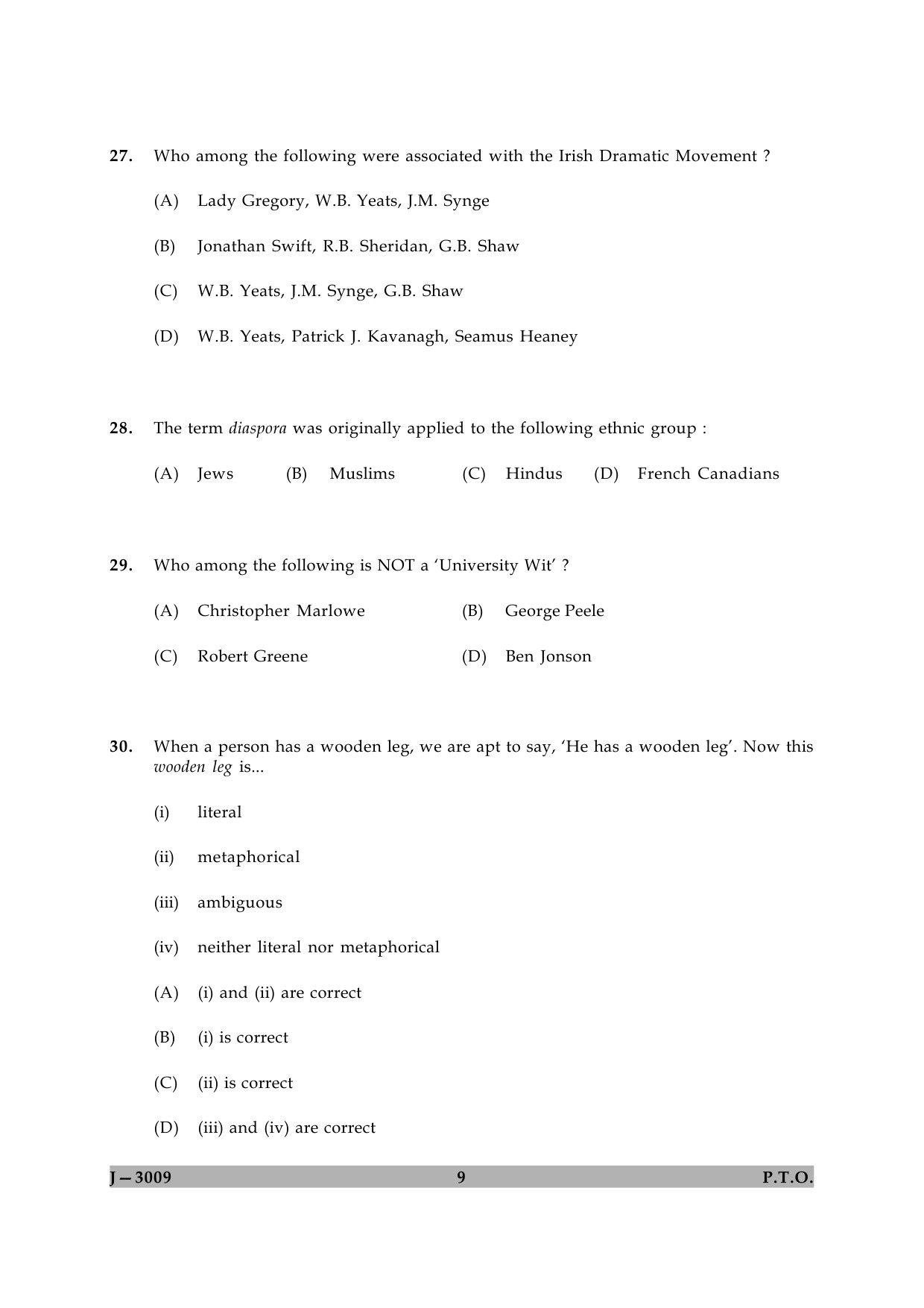 UGC NET English Question Paper II June 2009 9