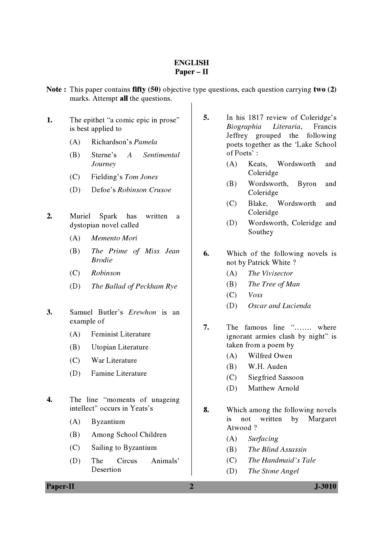 UGC NET English Question Paper II June 2010 2