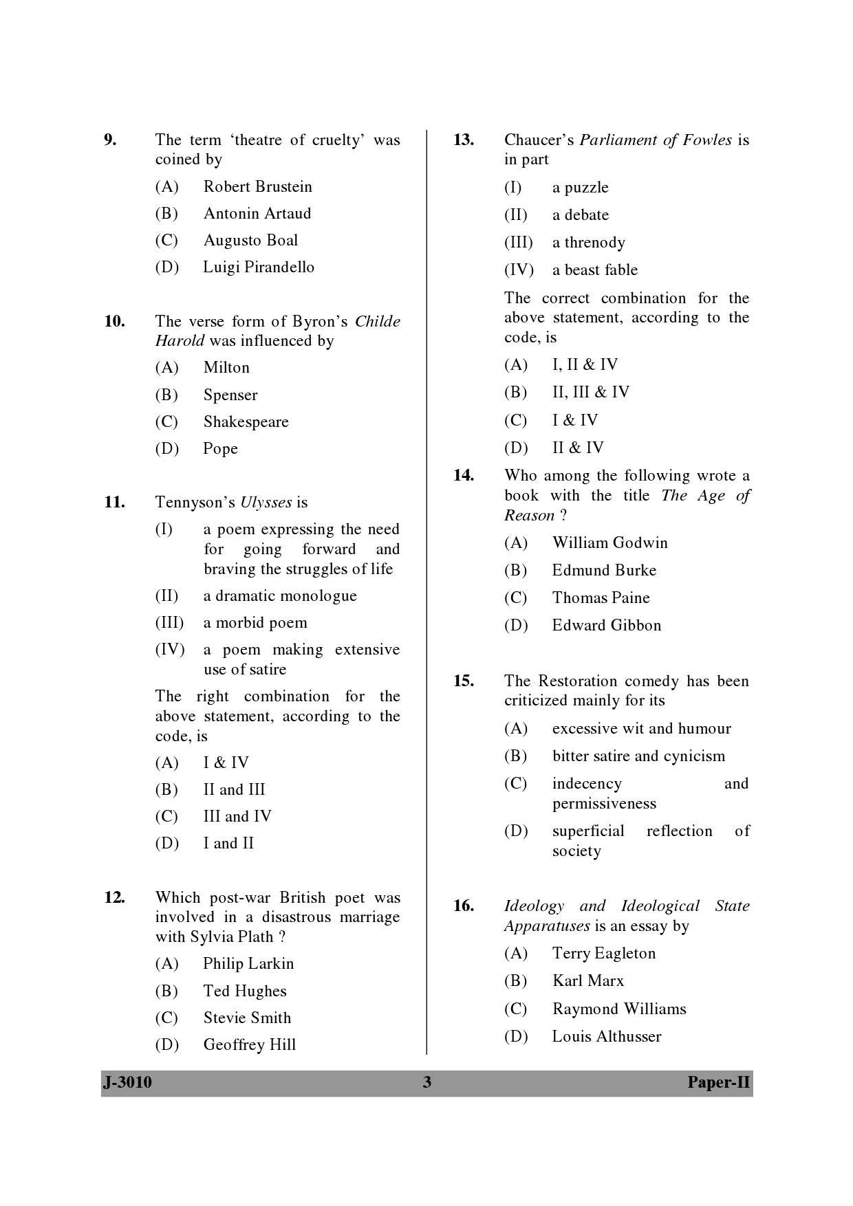 UGC NET English Question Paper II June 2010 3