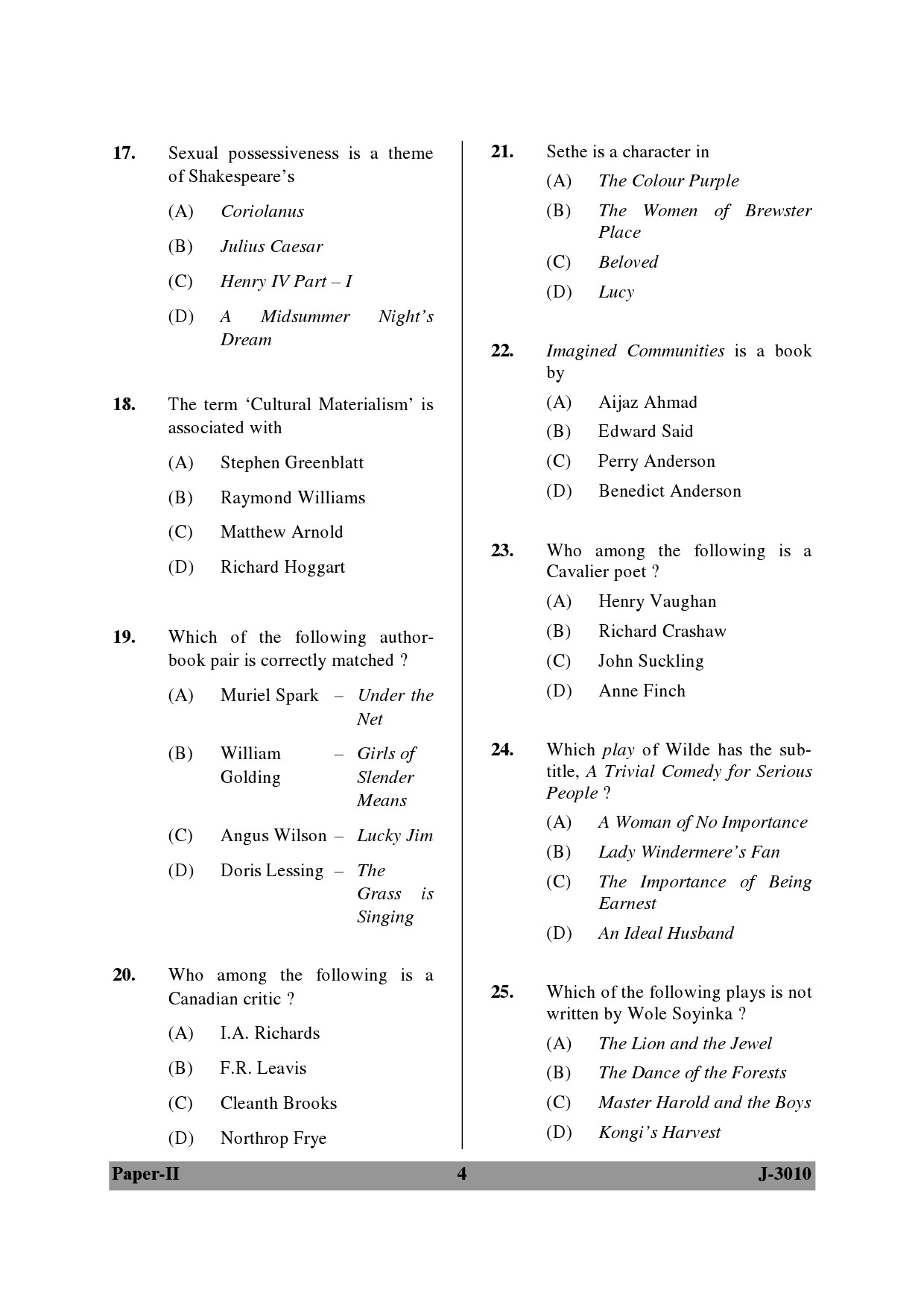 UGC NET English Question Paper II June 2010 4