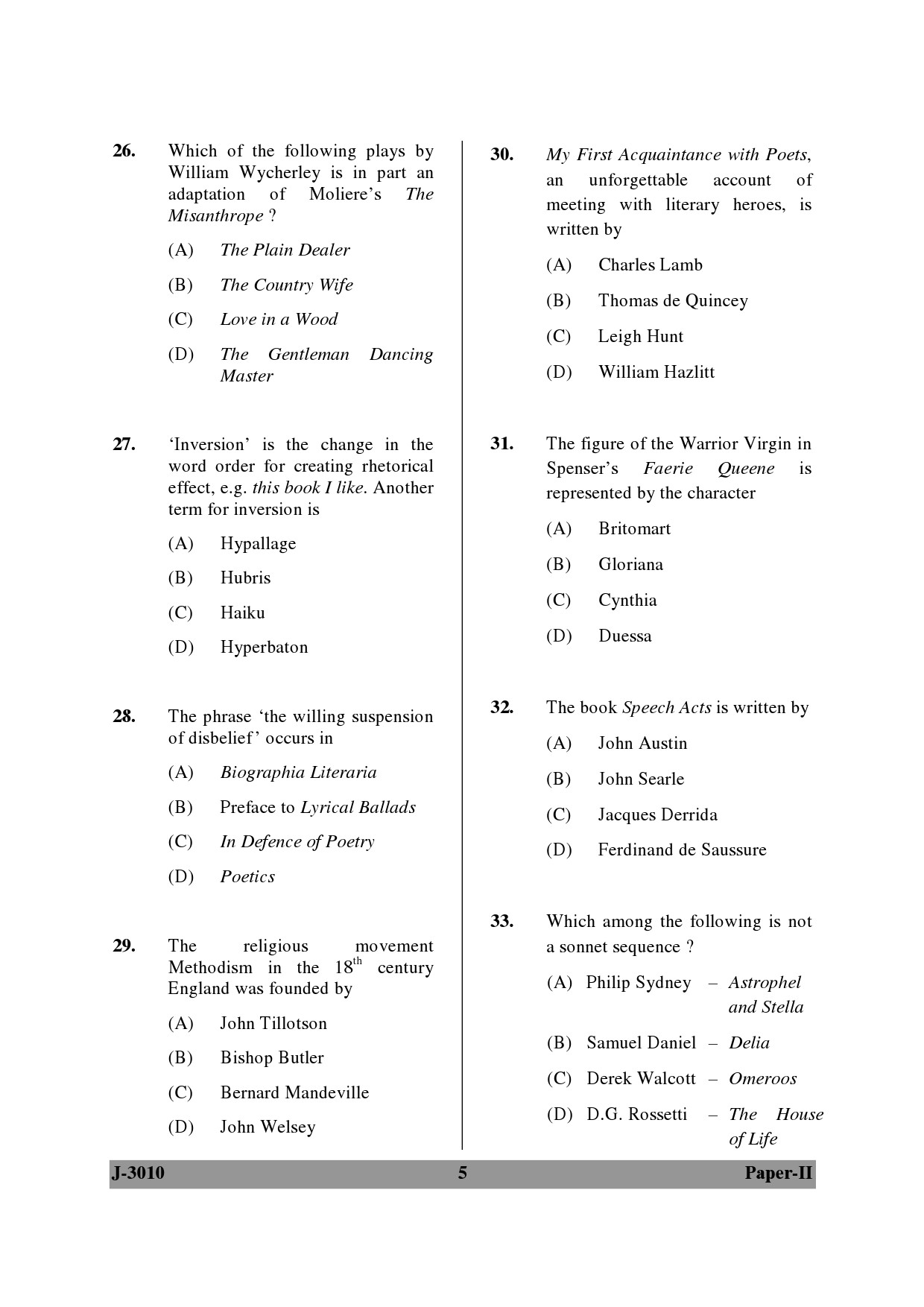 UGC NET English Question Paper II June 2010 5