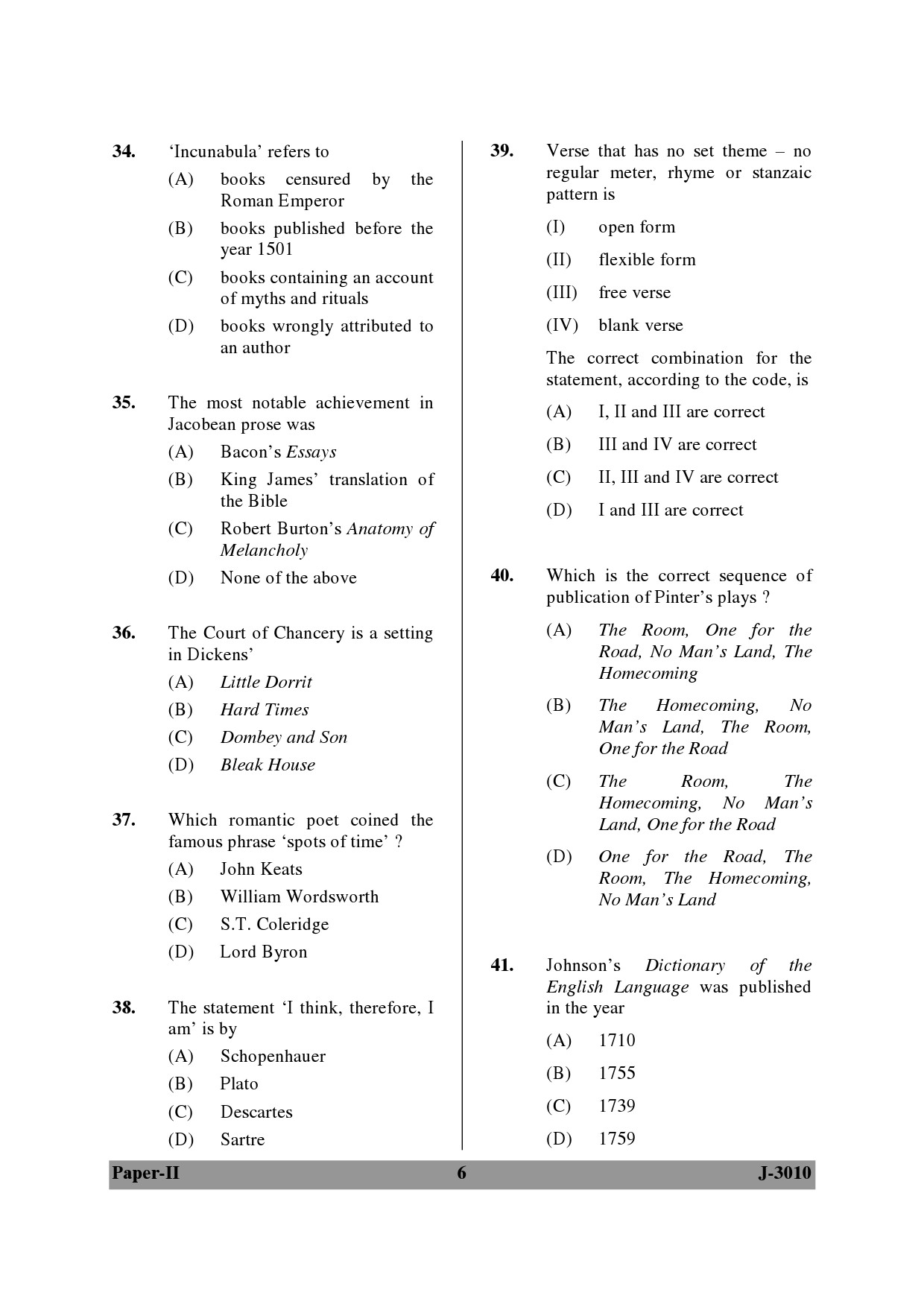 UGC NET English Question Paper II June 2010 6