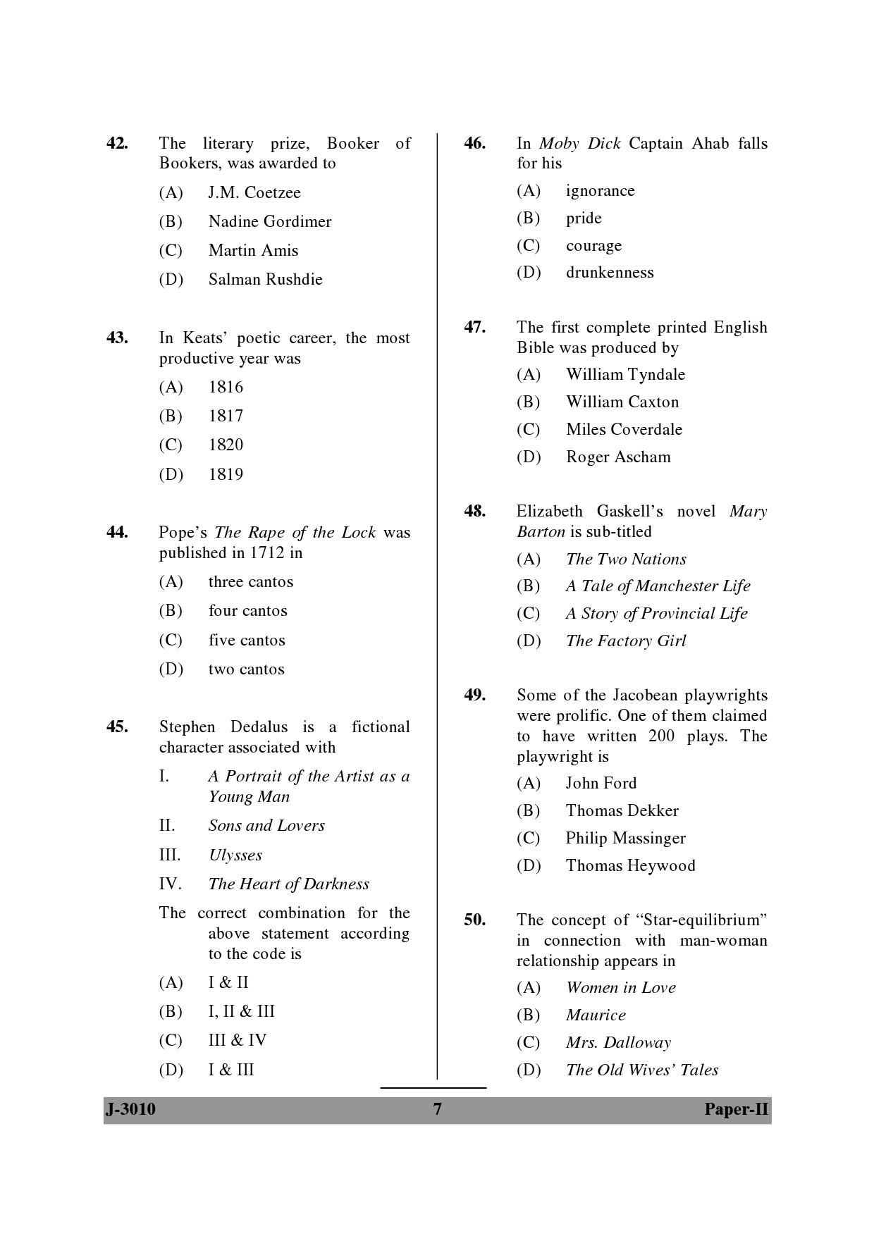 UGC NET English Question Paper II June 2010 7