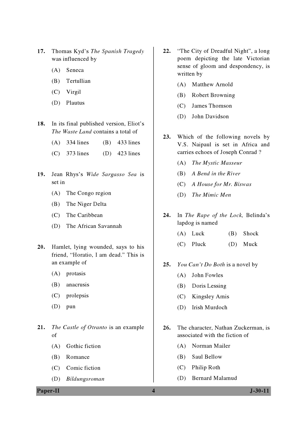 UGC NET English Question Paper II June 2011 4