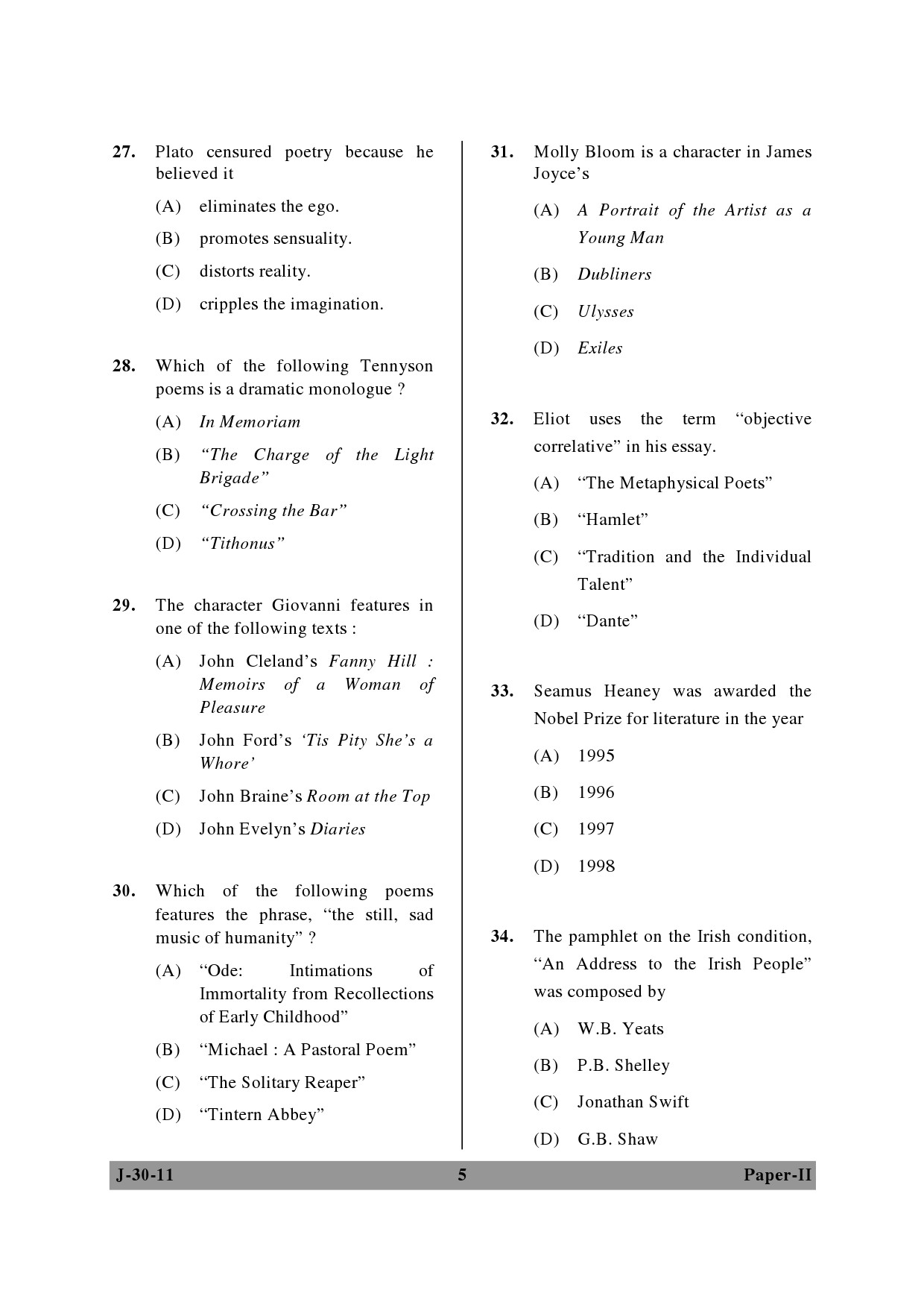 UGC NET English Question Paper II June 2011 5