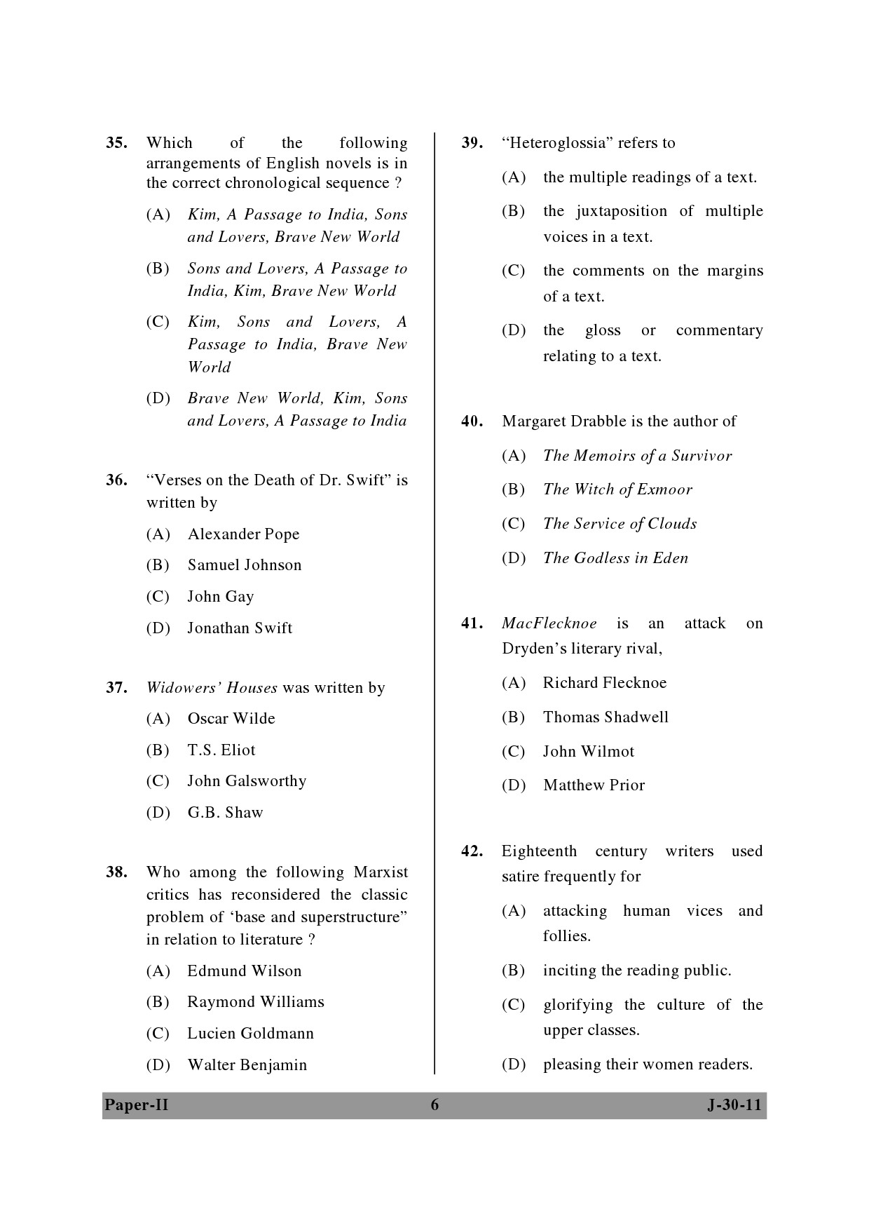 UGC NET English Question Paper II June 2011 6