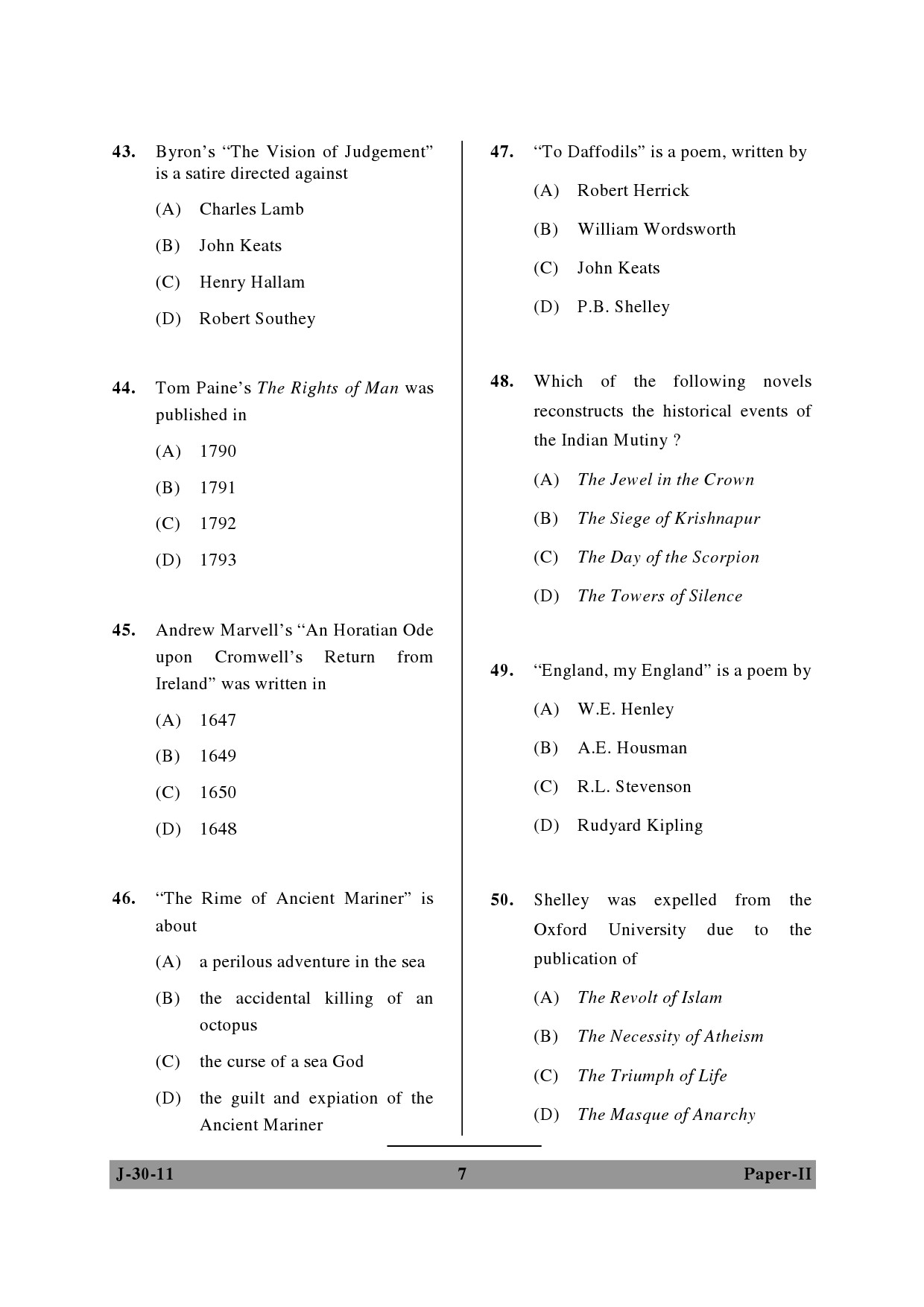 UGC NET English Question Paper II June 2011 7