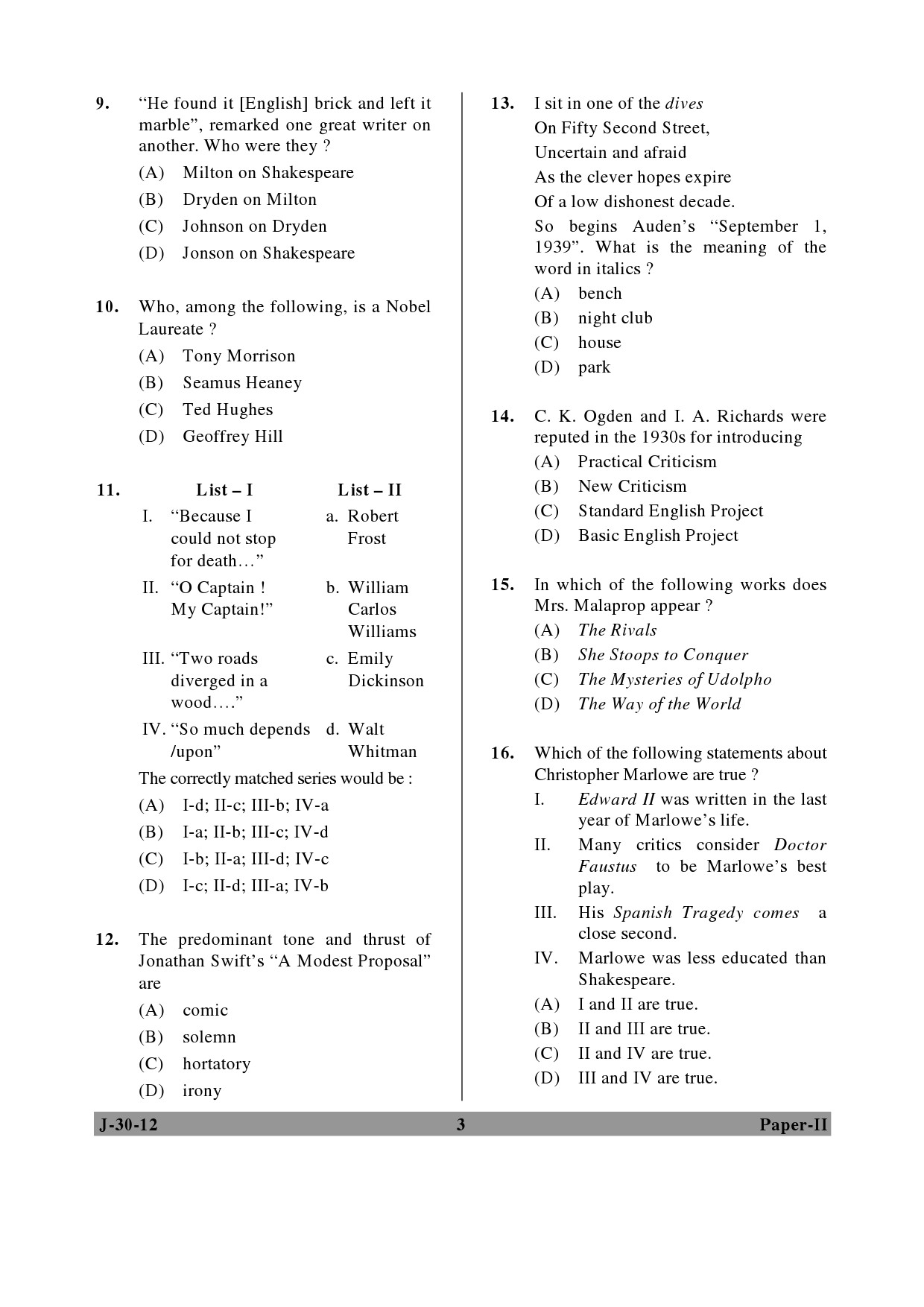 UGC NET English Question Paper II June 2012 3