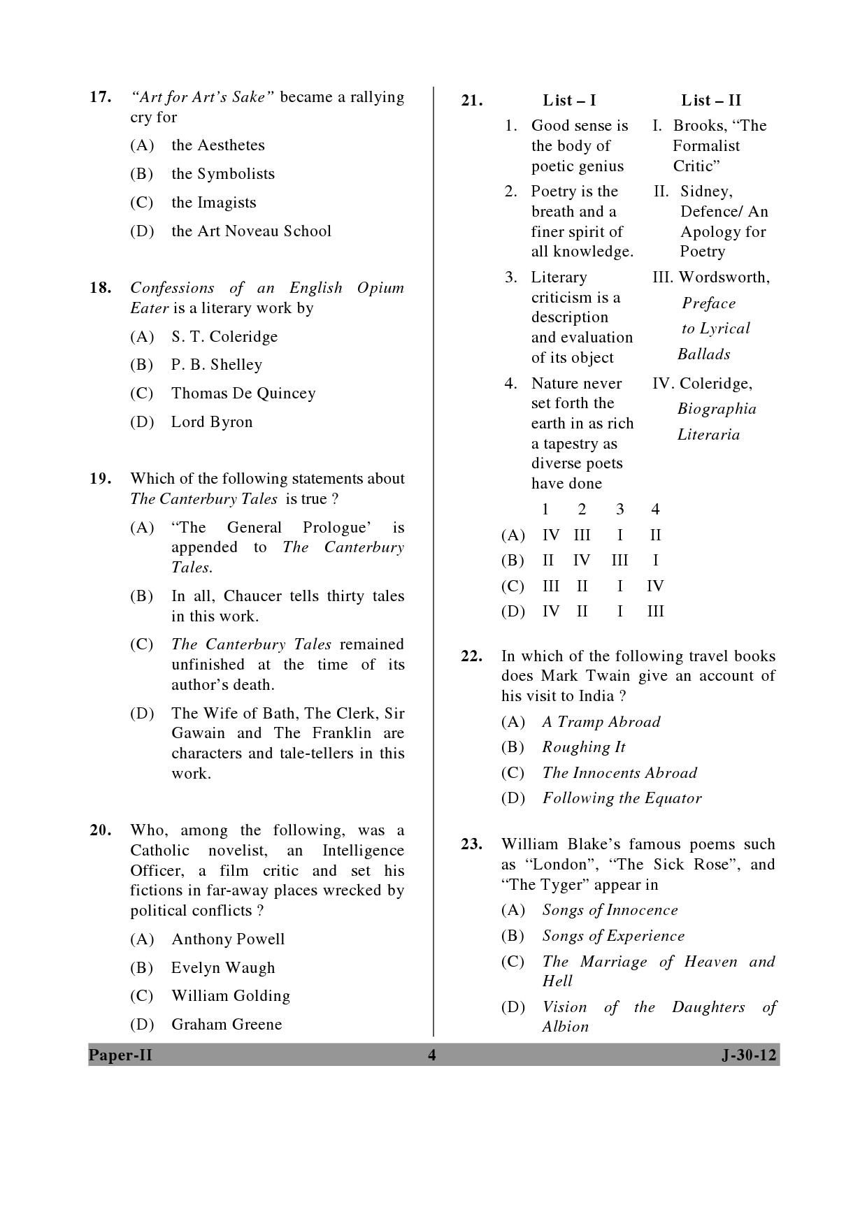 UGC NET English Question Paper II June 2012 4