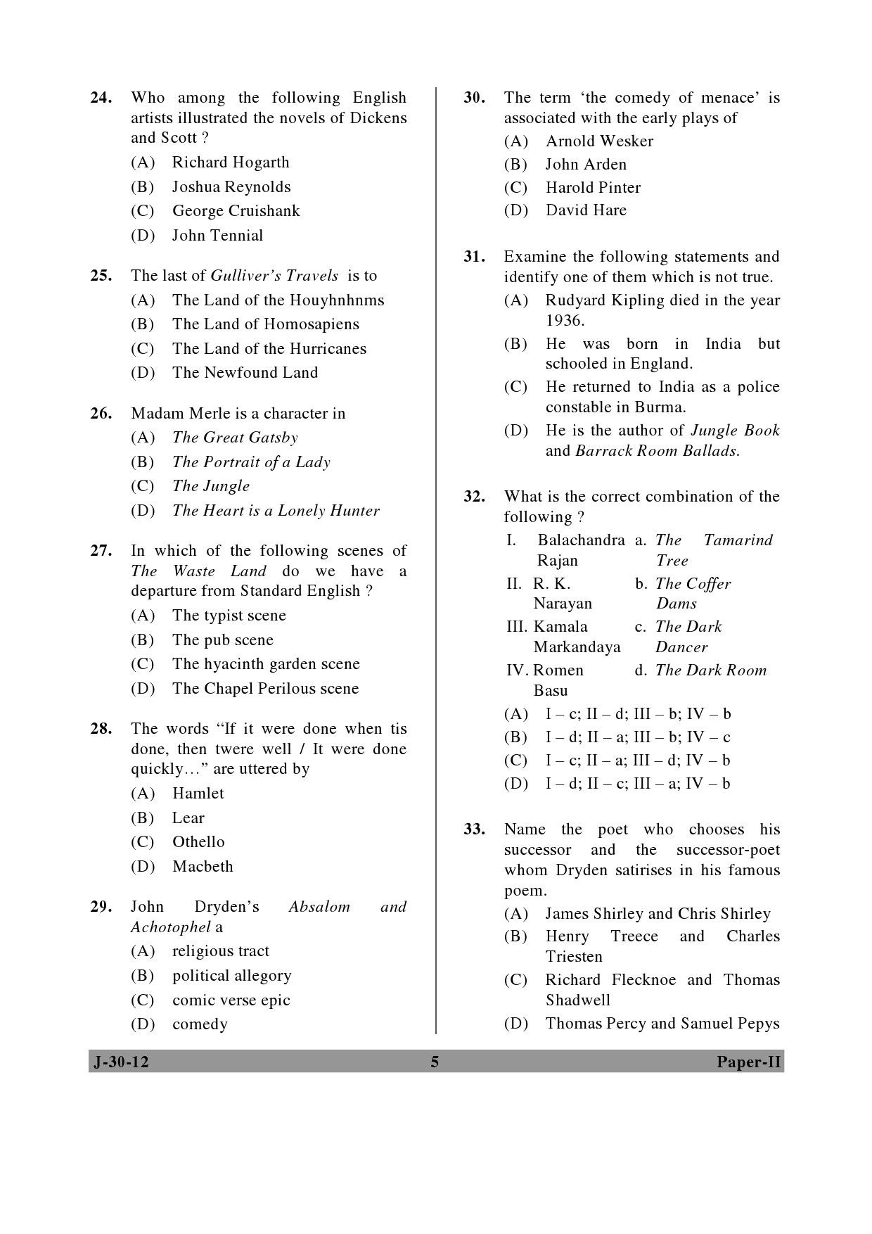 UGC NET English Question Paper II June 2012 5