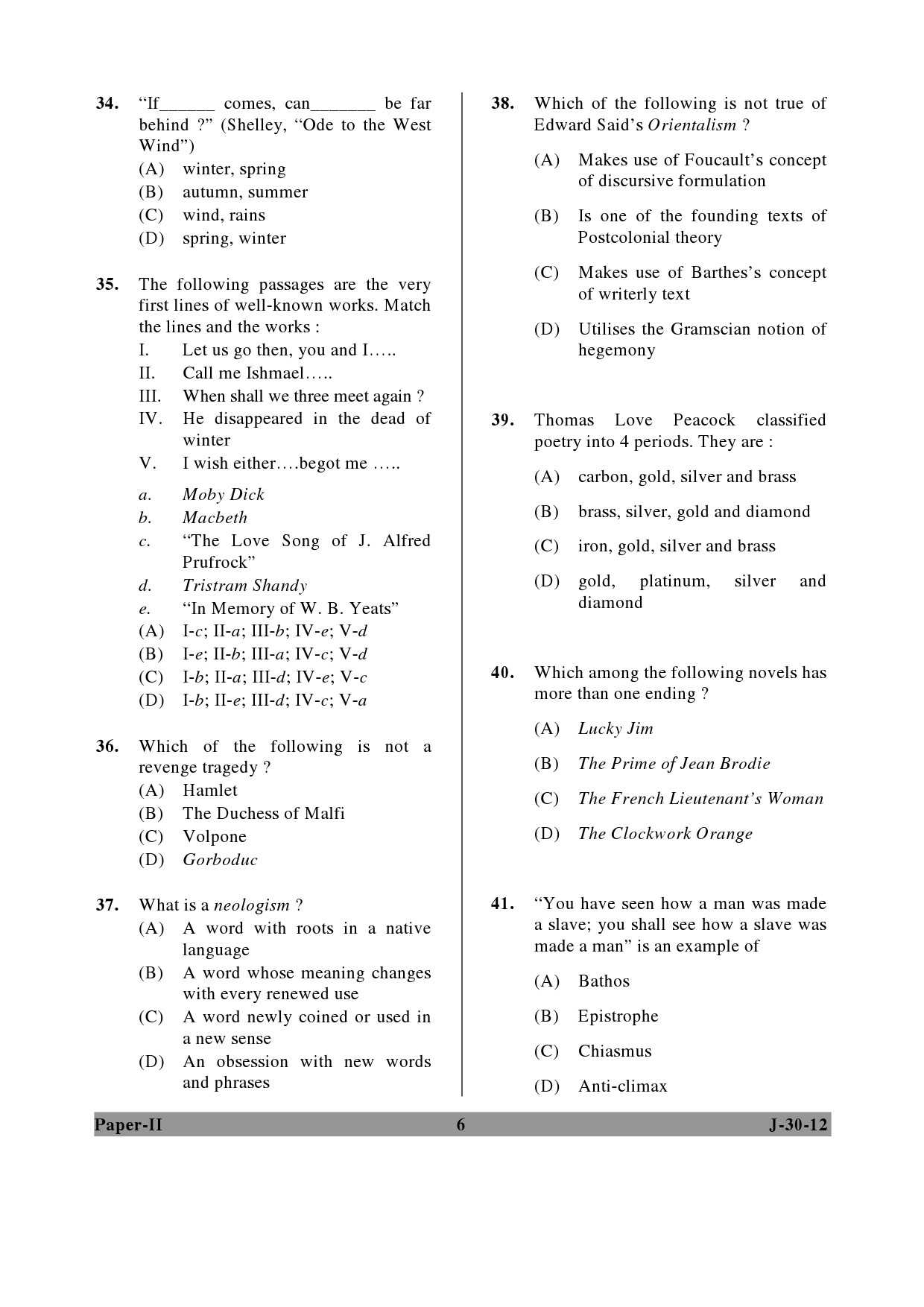 UGC NET English Question Paper II June 2012 6