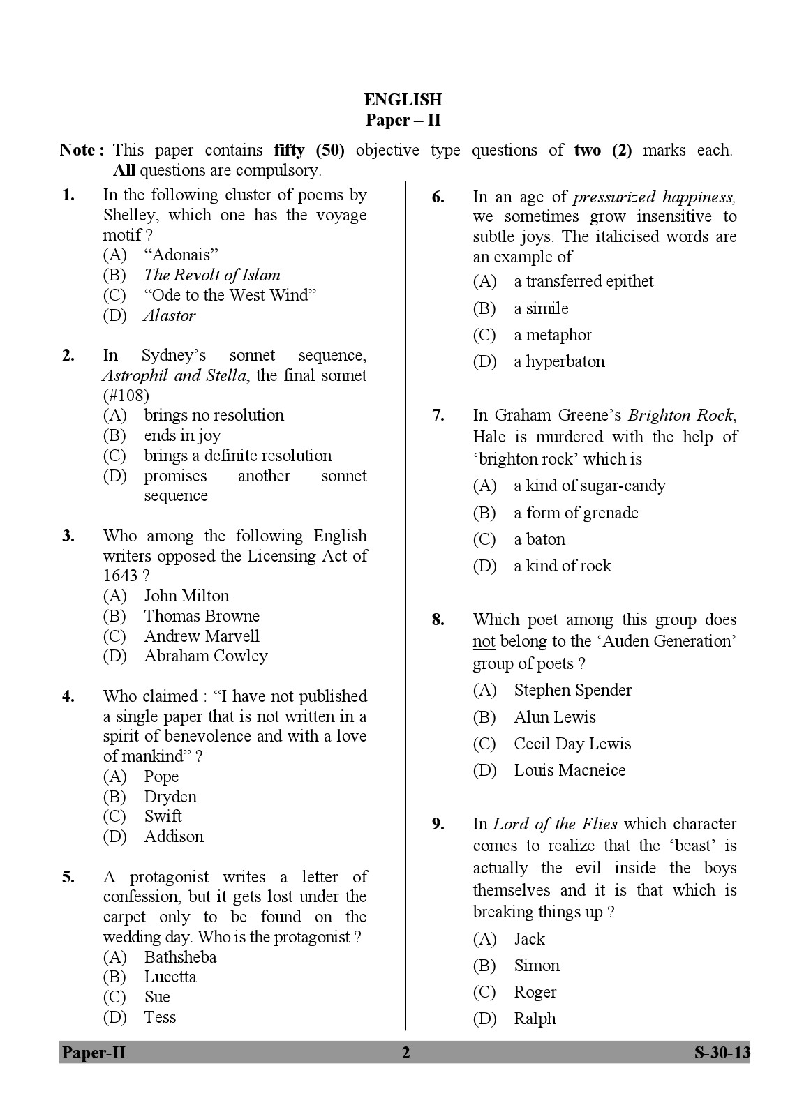 UGC NET English Question Paper II June 2013 2