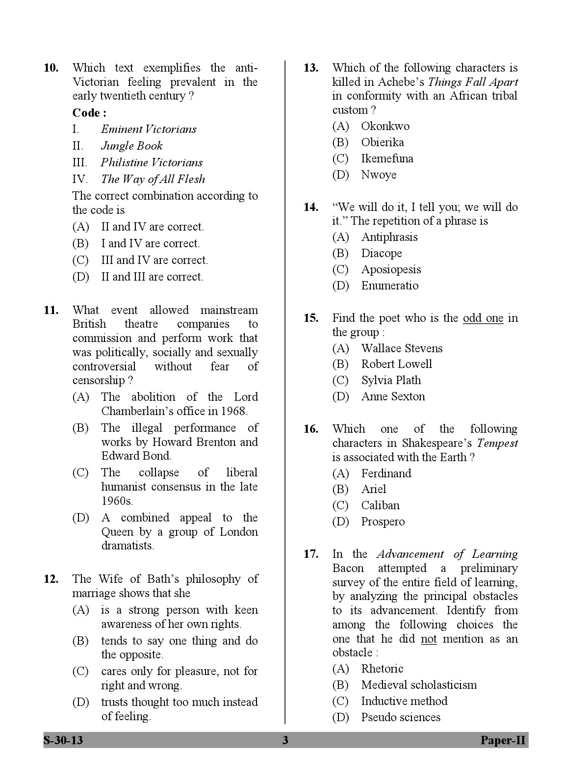 UGC NET English Question Paper II June 2013 3