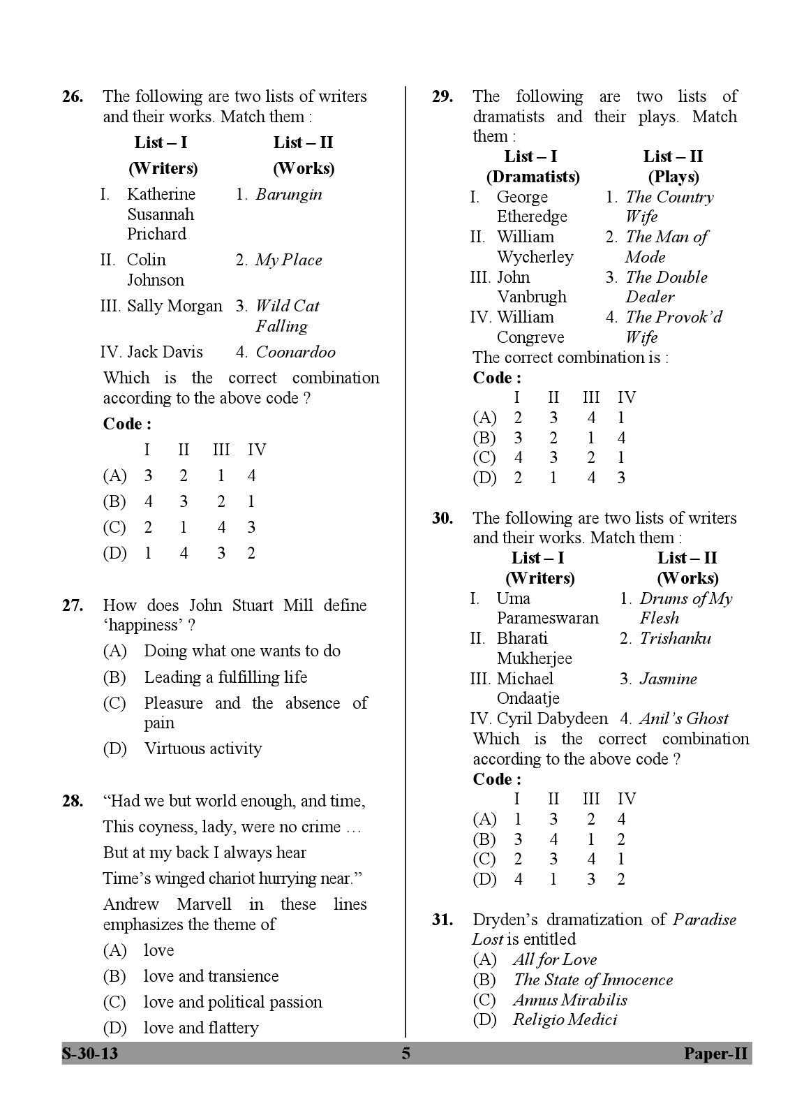 UGC NET English Question Paper II June 2013 5