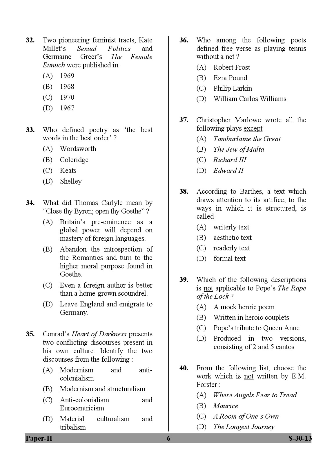 UGC NET English Question Paper II June 2013 6