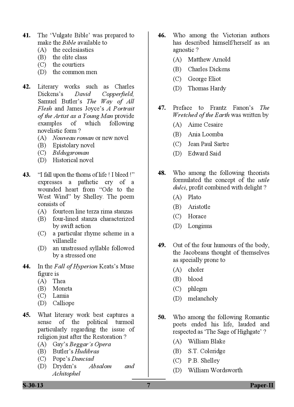 UGC NET English Question Paper II June 2013 7