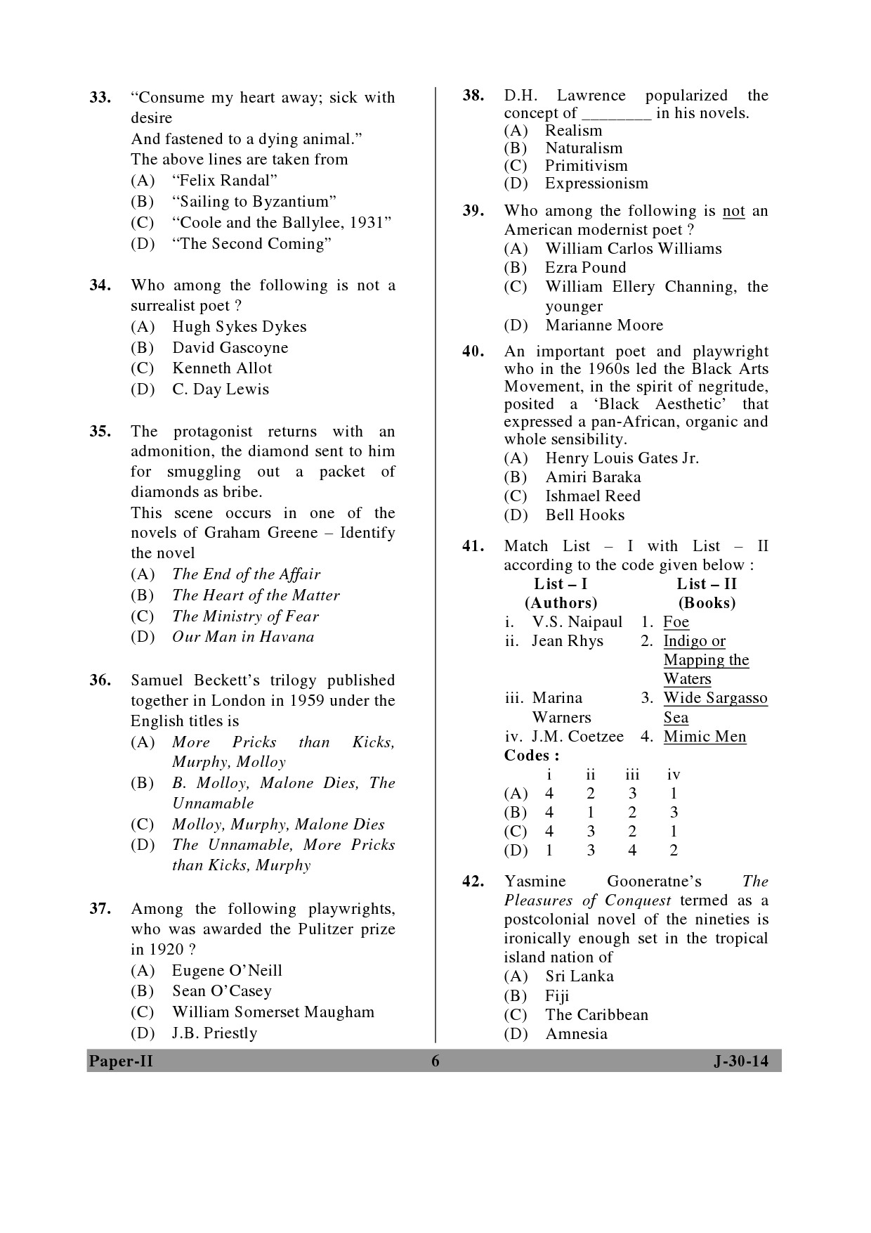 UGC NET English Question Paper II June 2014 6