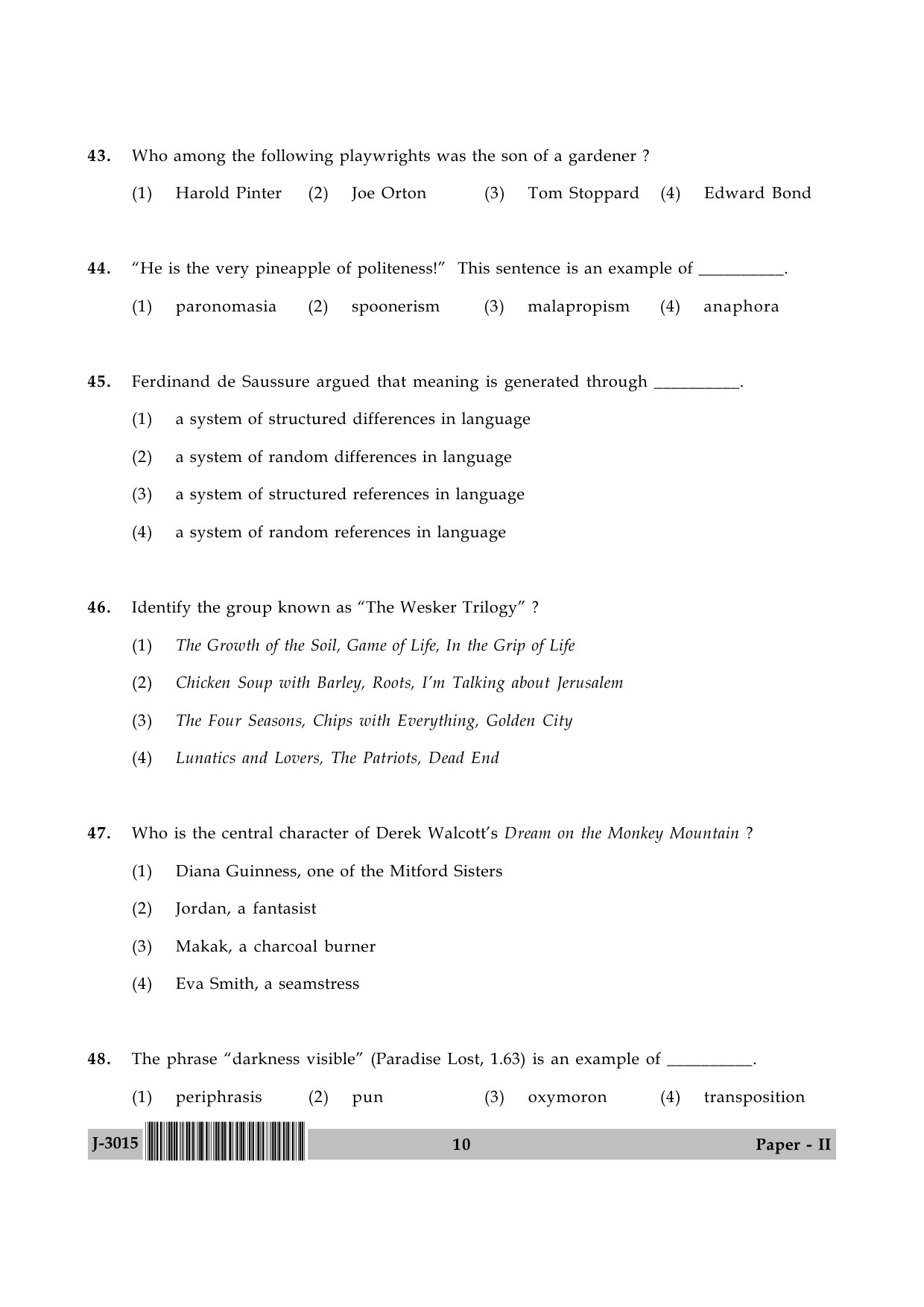 UGC NET English Question Paper II June 2015 10