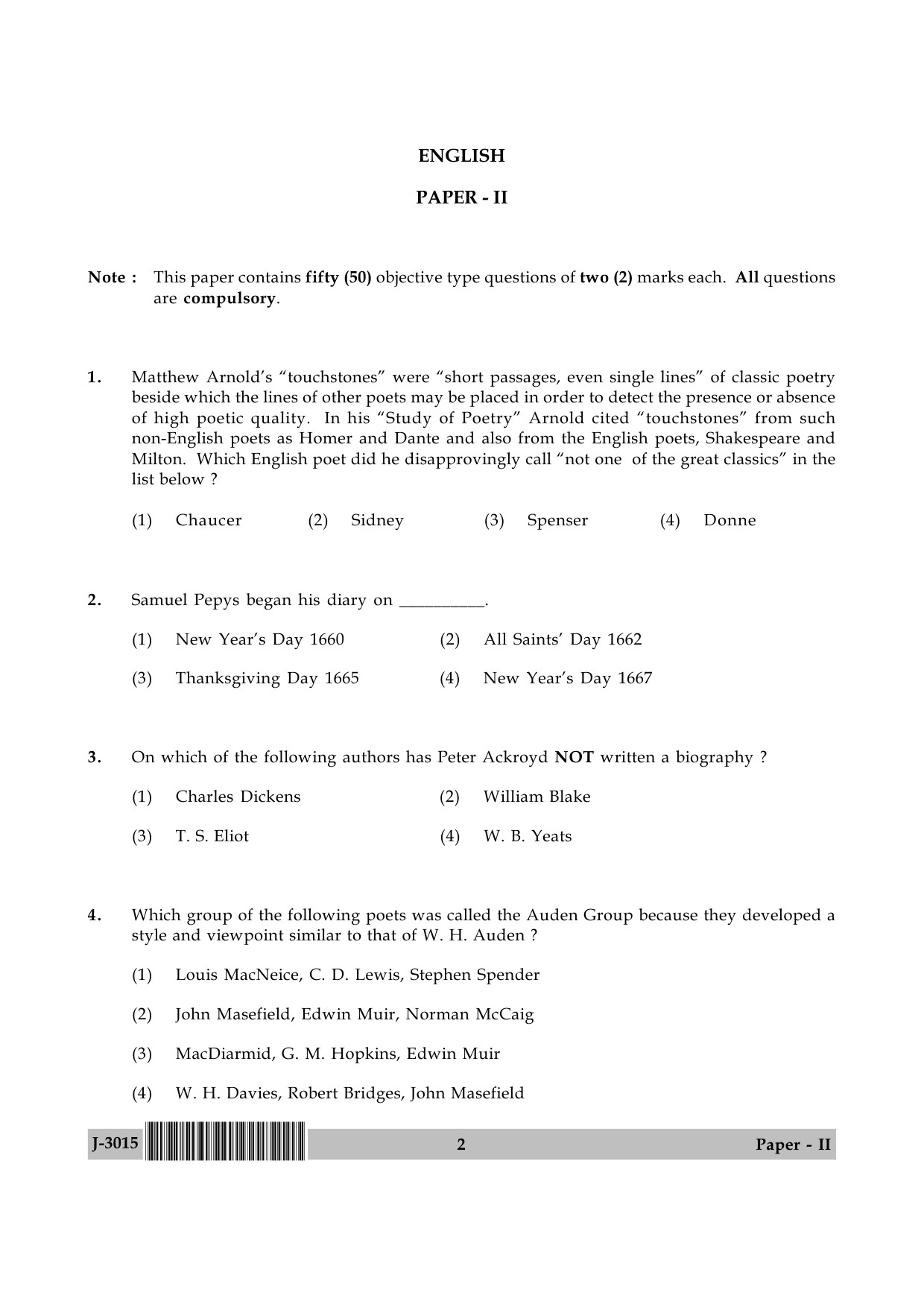 UGC NET English Question Paper II June 2015 2