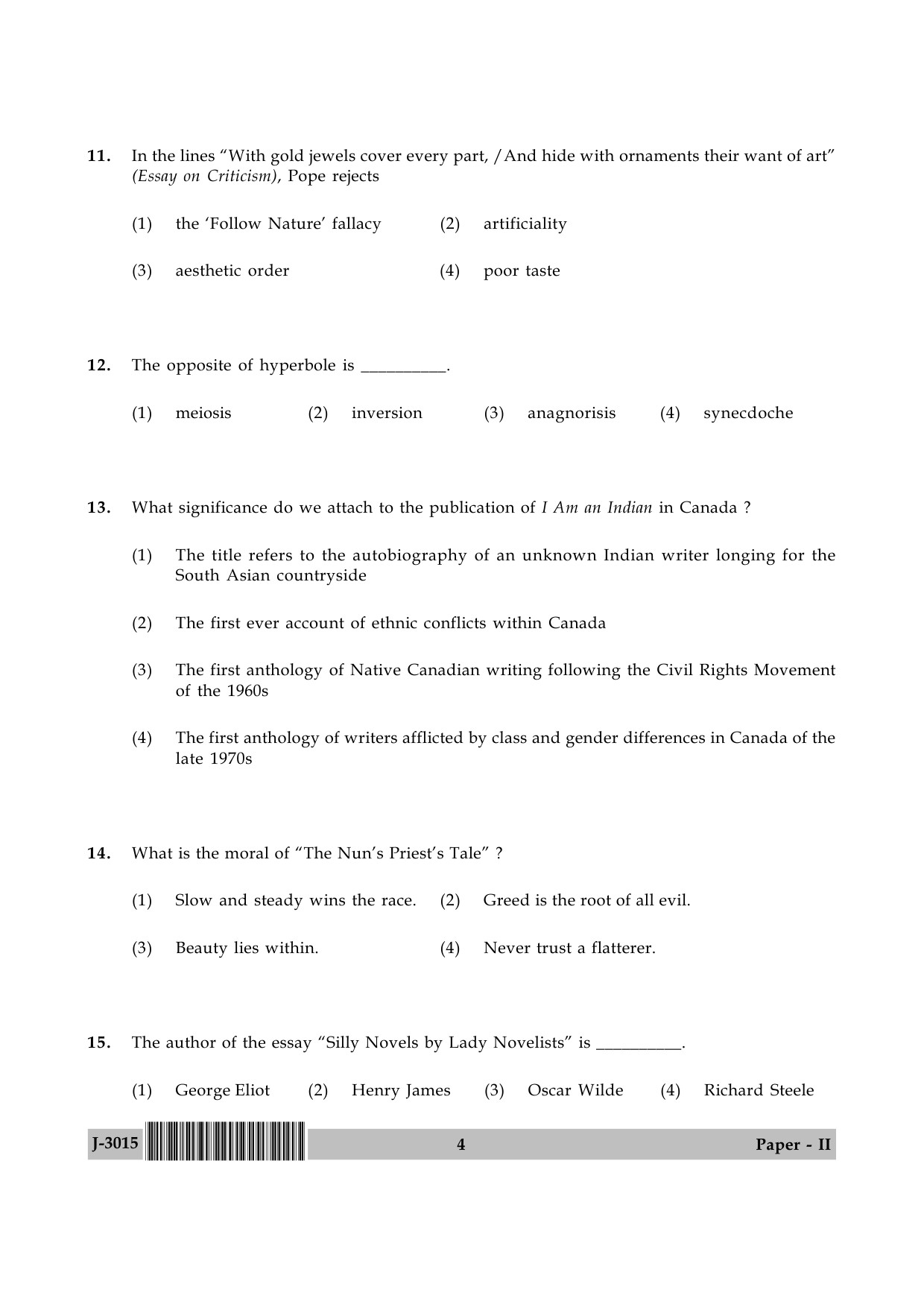 UGC NET English Question Paper II June 2015 4