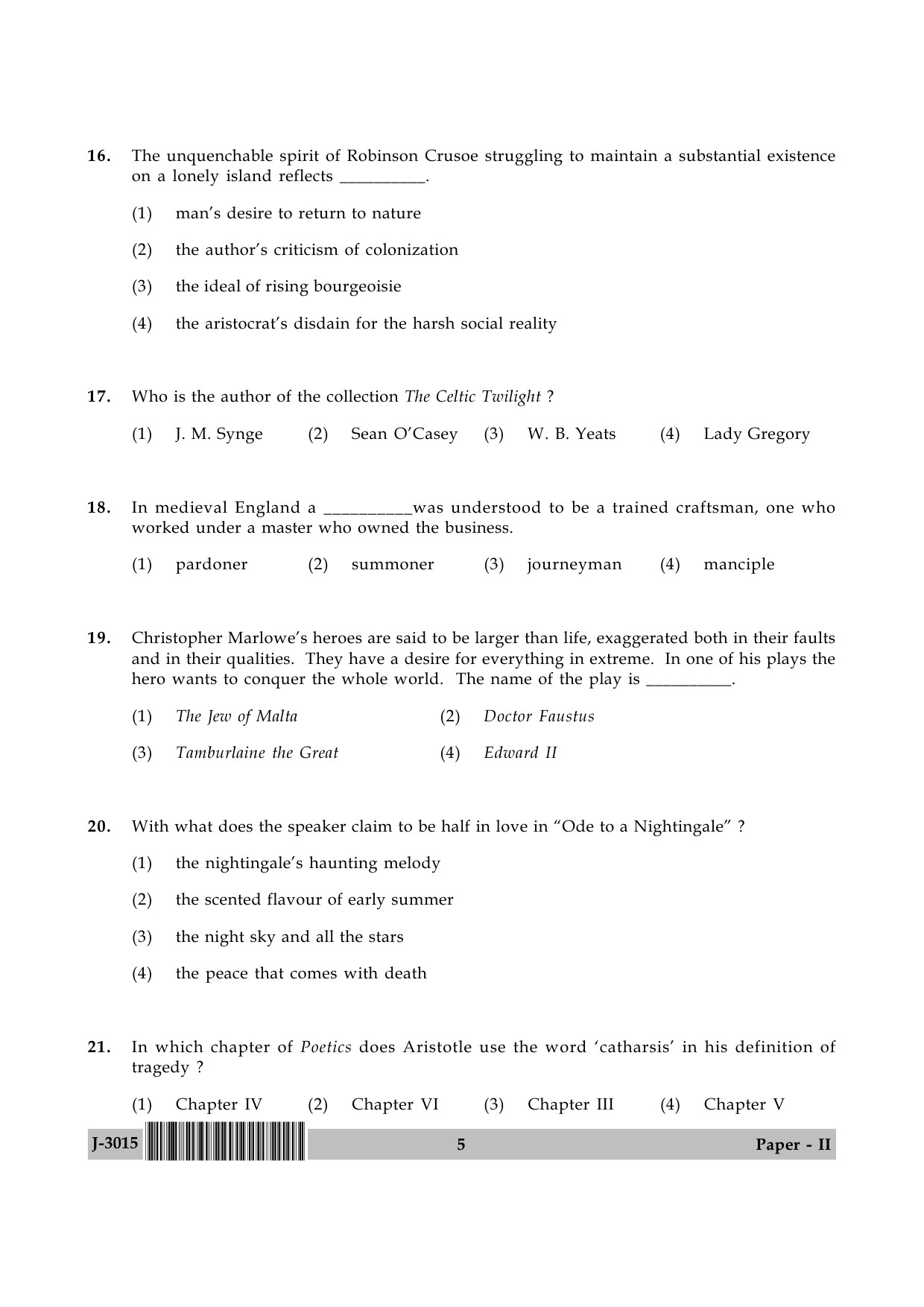 UGC NET English Question Paper II June 2015 5