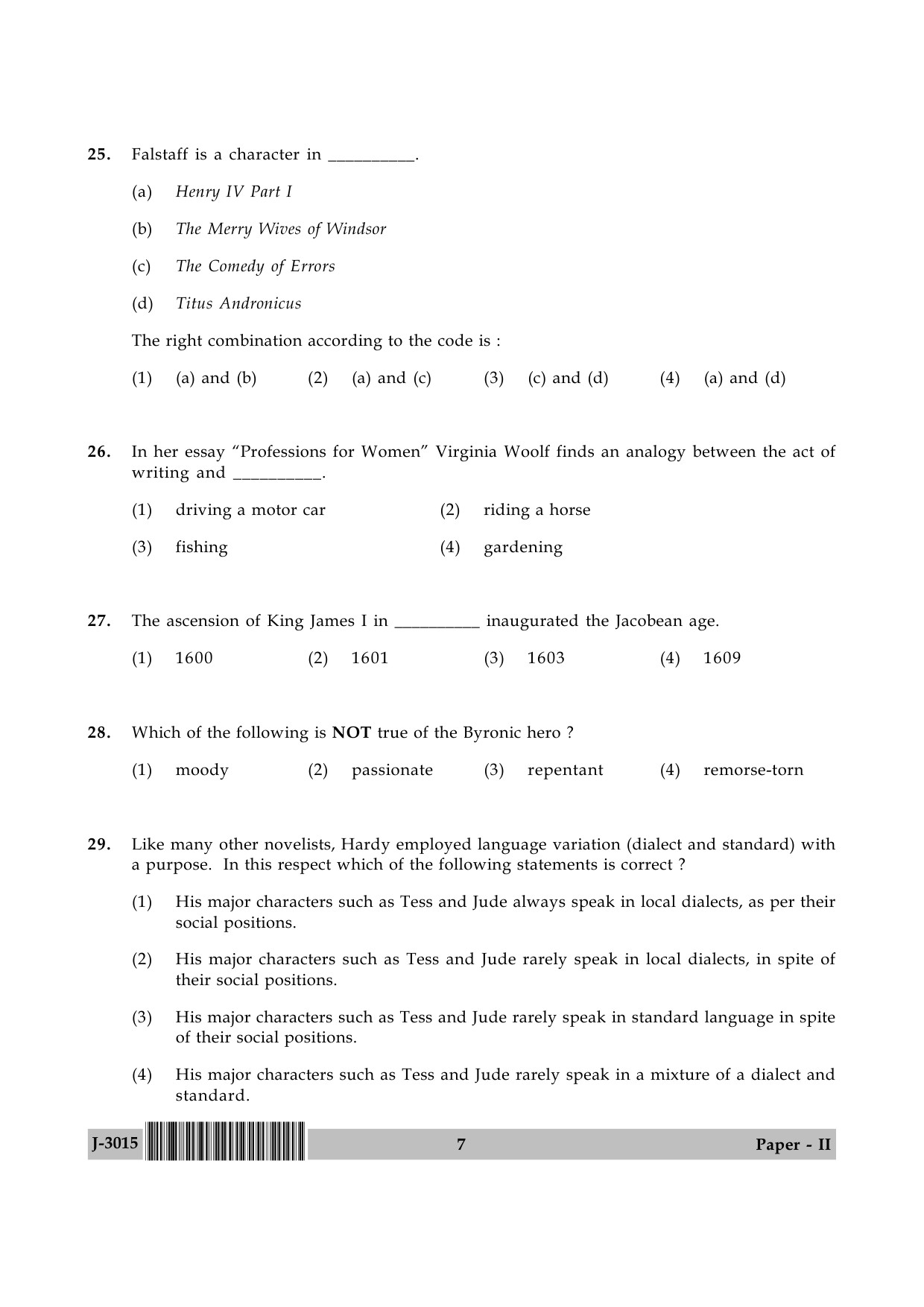 UGC NET English Question Paper II June 2015 7