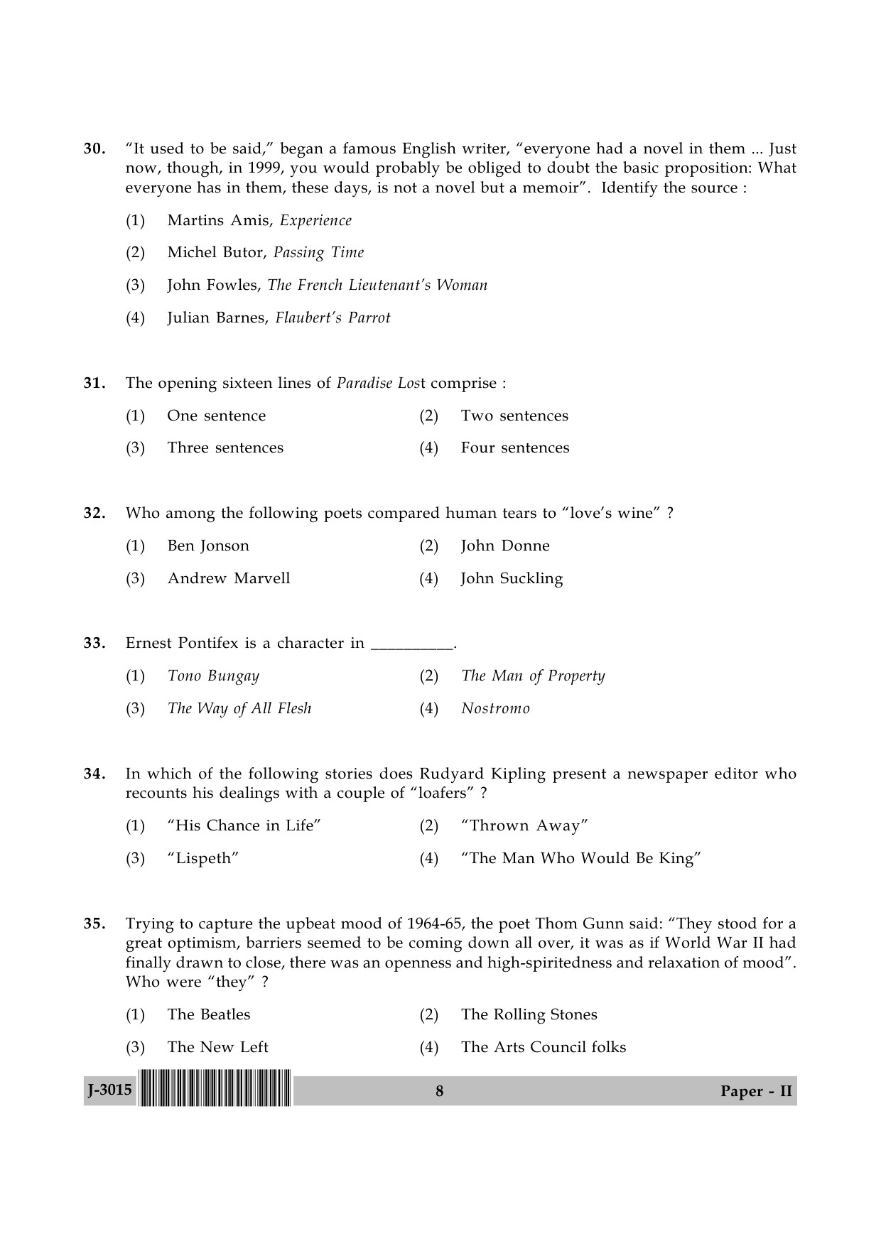 UGC NET English Question Paper II June 2015 8