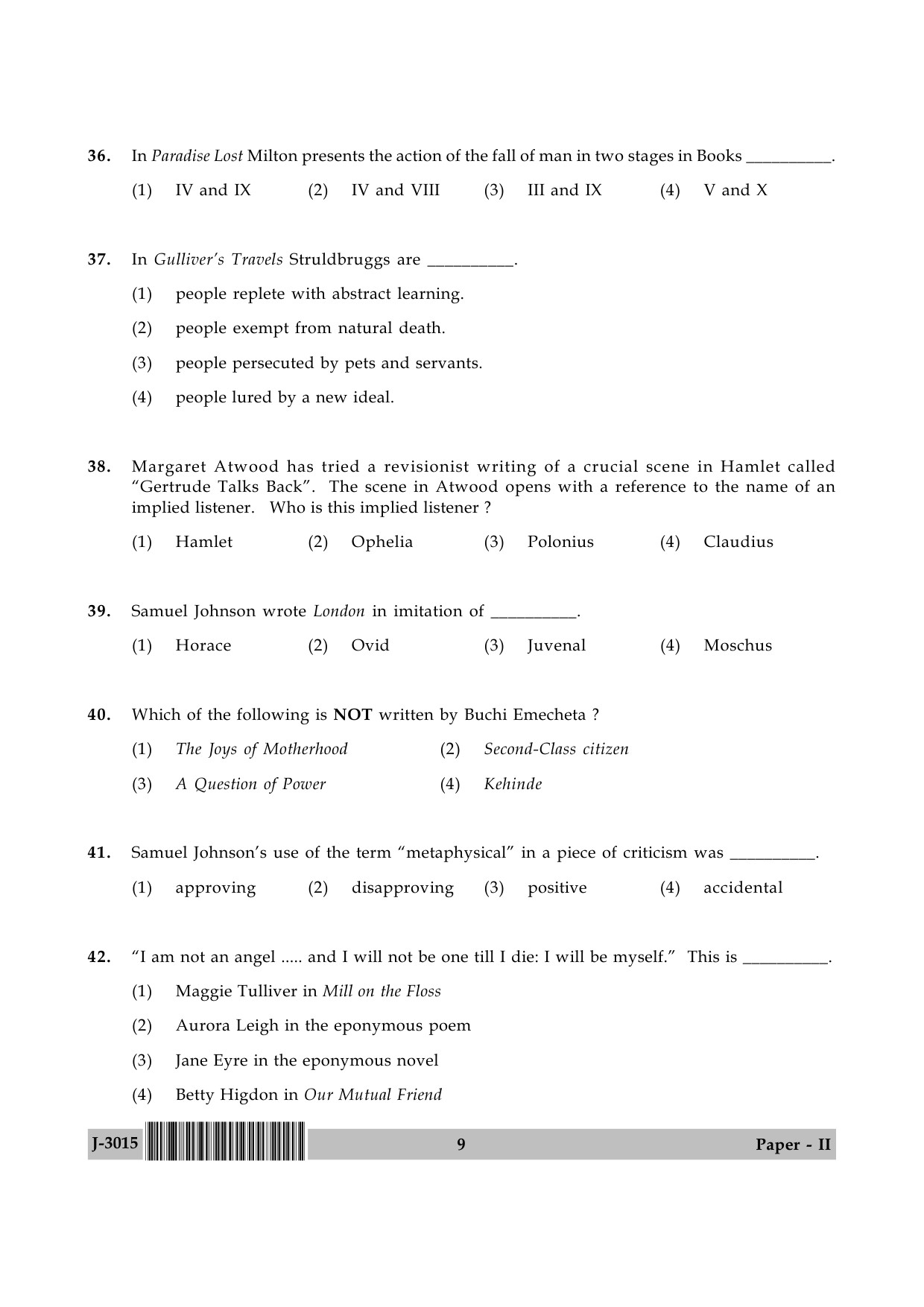 UGC NET English Question Paper II June 2015 9