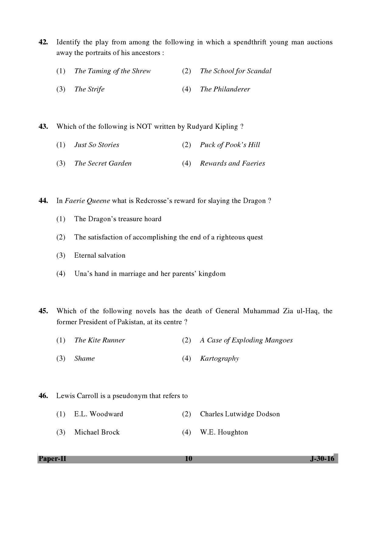 UGC NET English Question Paper II Set 2 July 2016 10