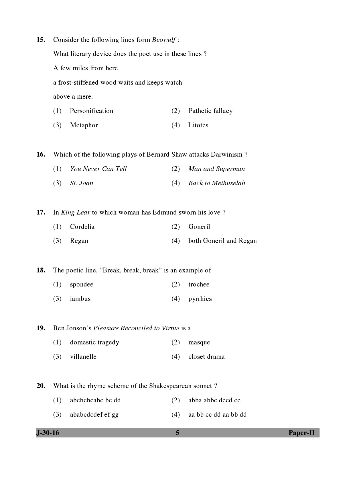 UGC NET English Question Paper II Set 2 July 2016 5